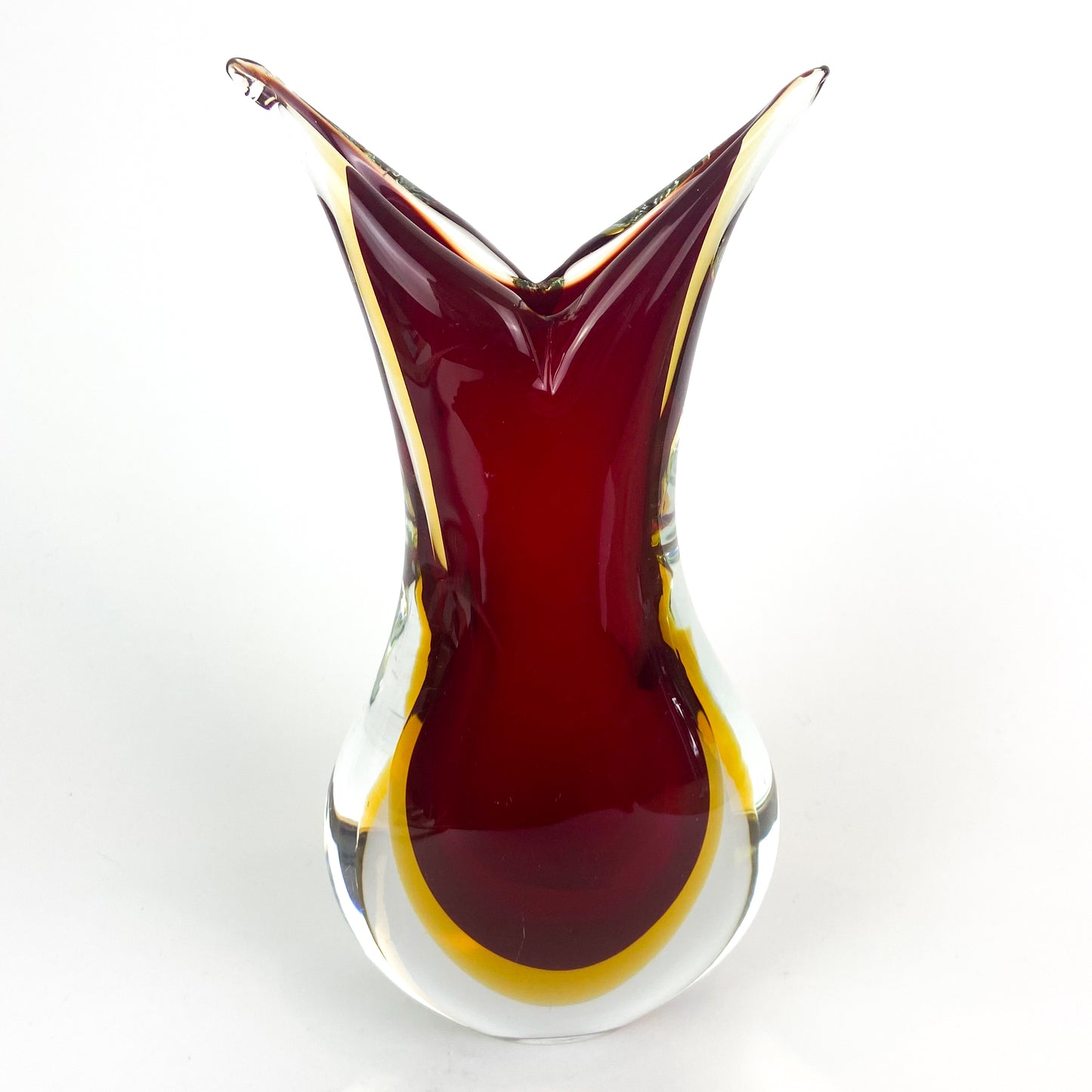 Murano Ruby + Amber Sommerso V Neck Glass Vase #O1265