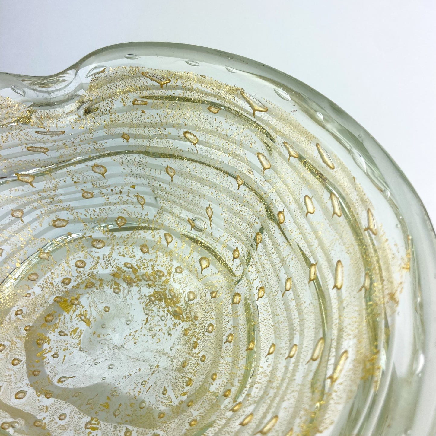 Murano Gold + White Bullicante Freeform Glass Ashtray/Catchall #O738