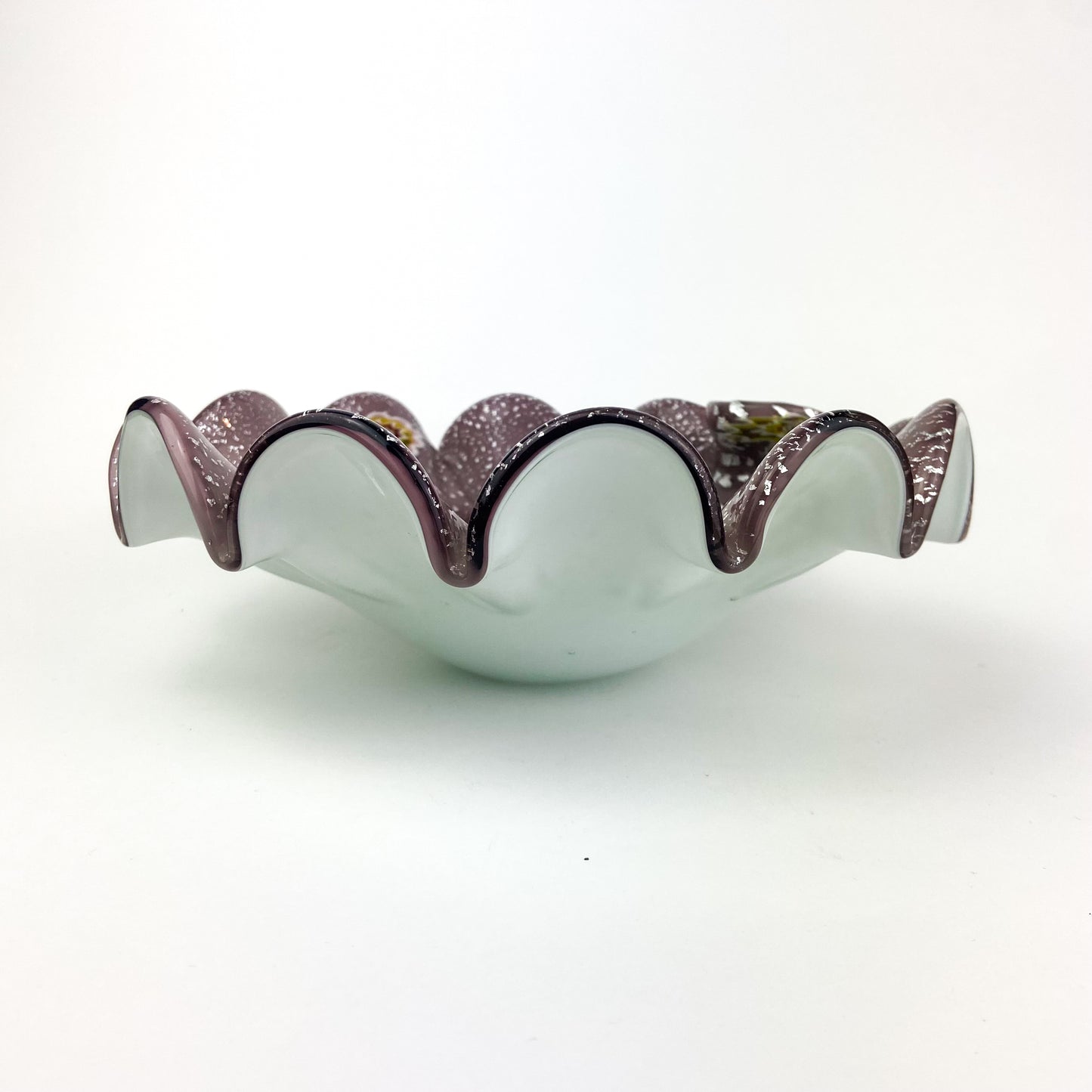 Murano Mauve + Silver Ruffled Glass Catchall/Ashtray #O748