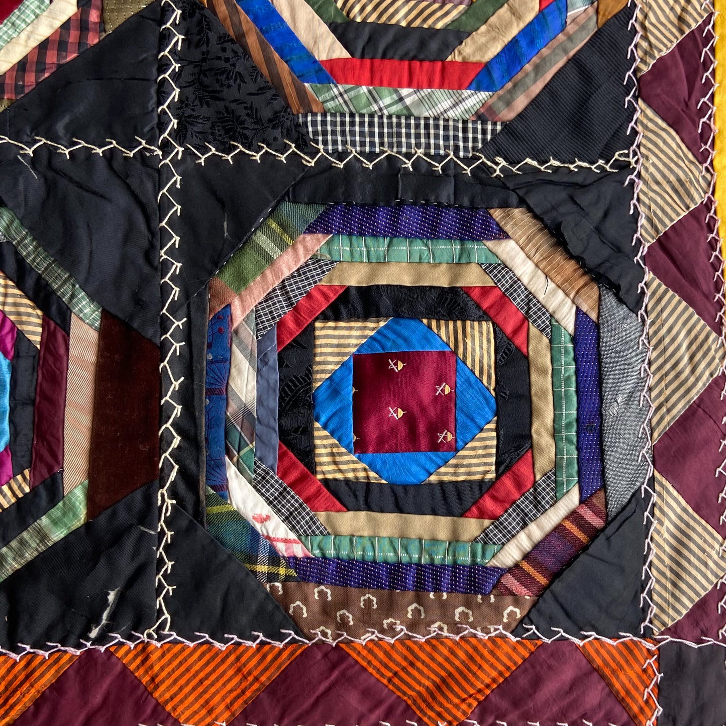 19th Century Hand Stitched American Silk Quilt #T3 - 4'4" x 5'9"