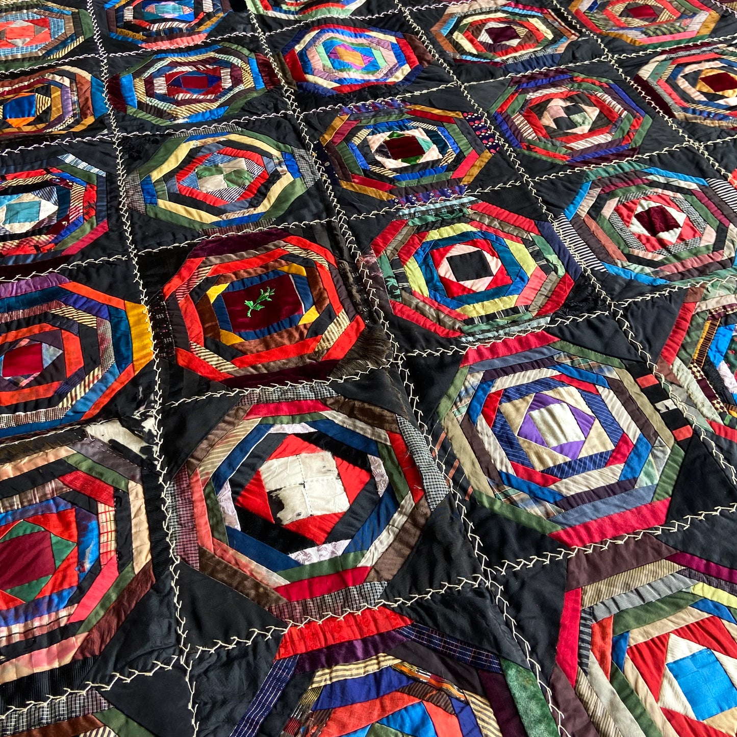 19th Century Hand Stitched American Silk Quilt #T3 - 4'4" x 5'9"