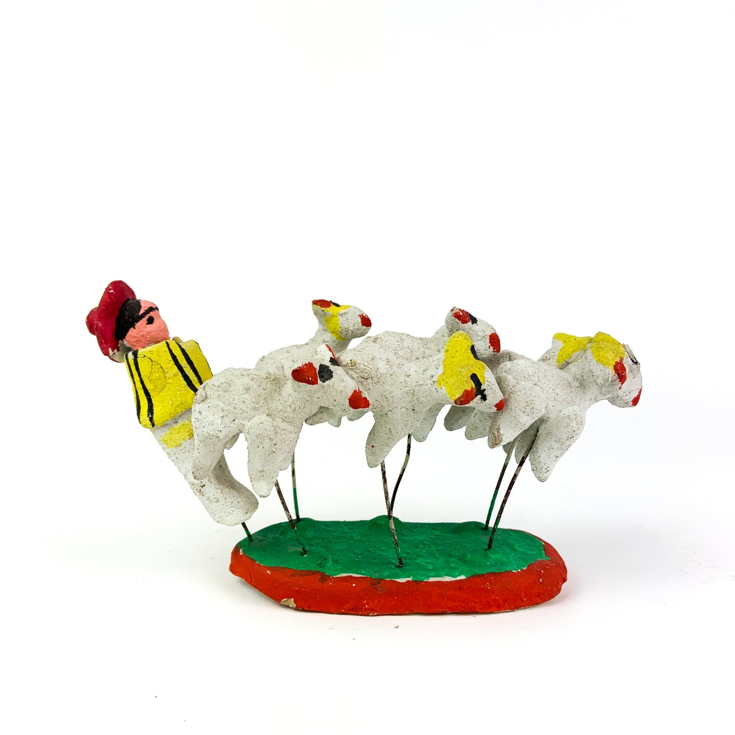 Vintage Mexican Folk Art Clay Sheep + Shepherd #O1010