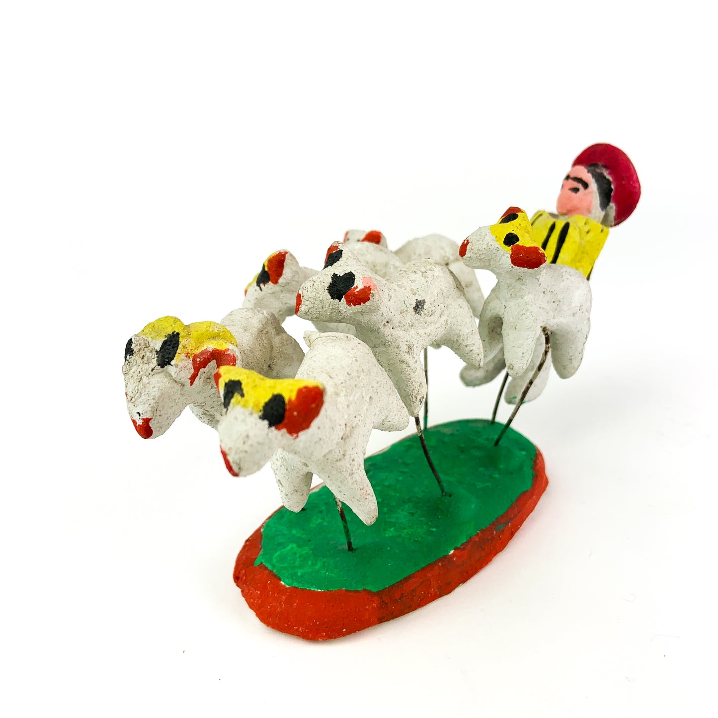 Vintage Mexican Folk Art Clay Sheep + Shepherd #O1010