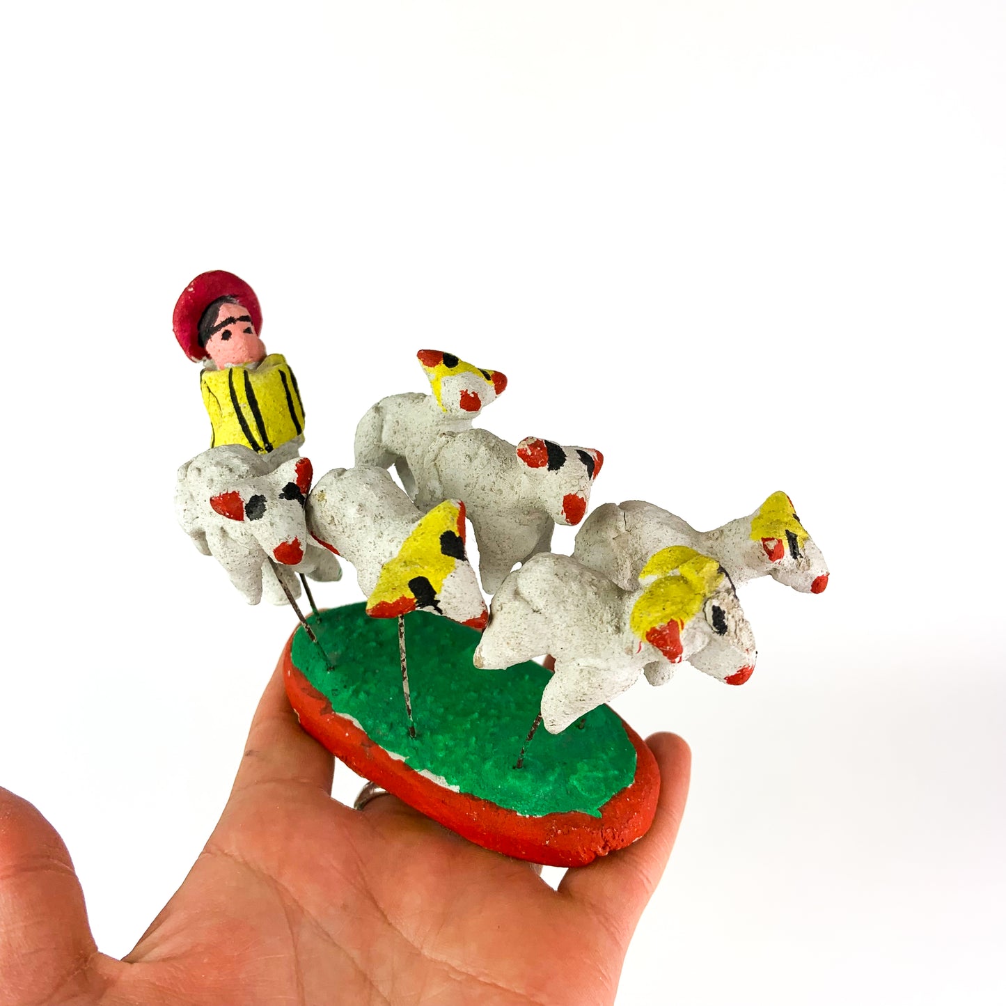 Vintage Mexican Folk Art Clay Sheep + Shepherd #O1010