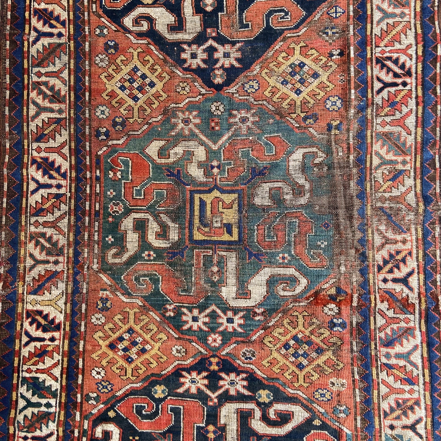 Antique Cloudband Kazak Runner #R1120 - 4' x 8'