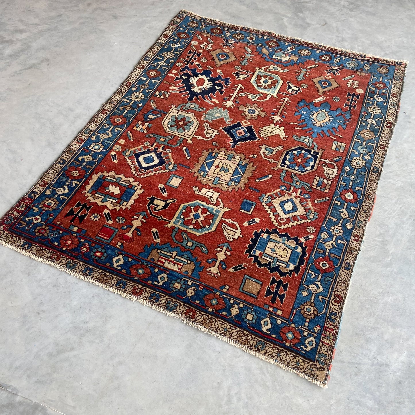 Rare Antique Harshang Bijar Accent Rug #R1124 - 3'6" x 4'7"