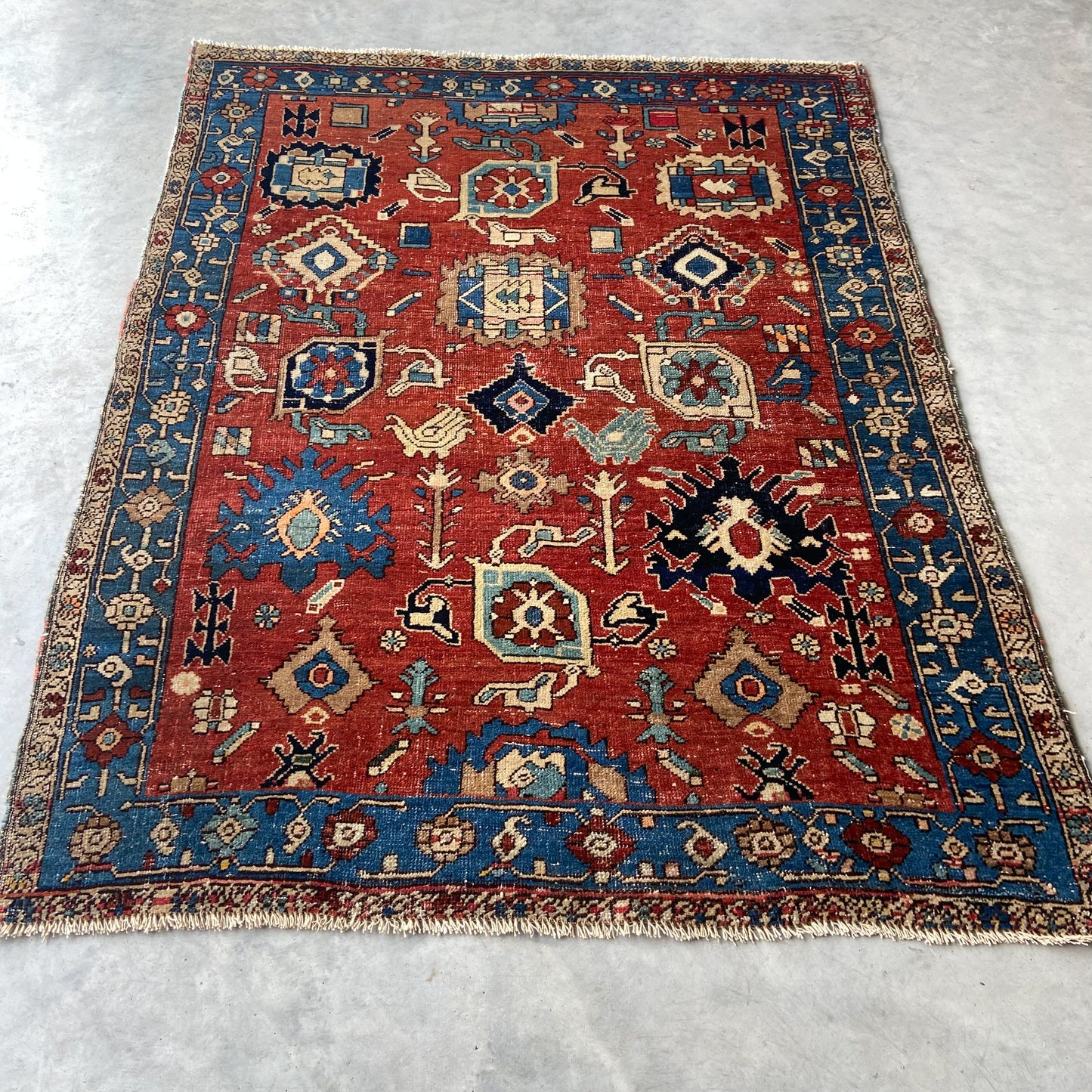 Rare Antique Harshang Bijar Accent Rug #R1124 - 3'6" x 4'7"