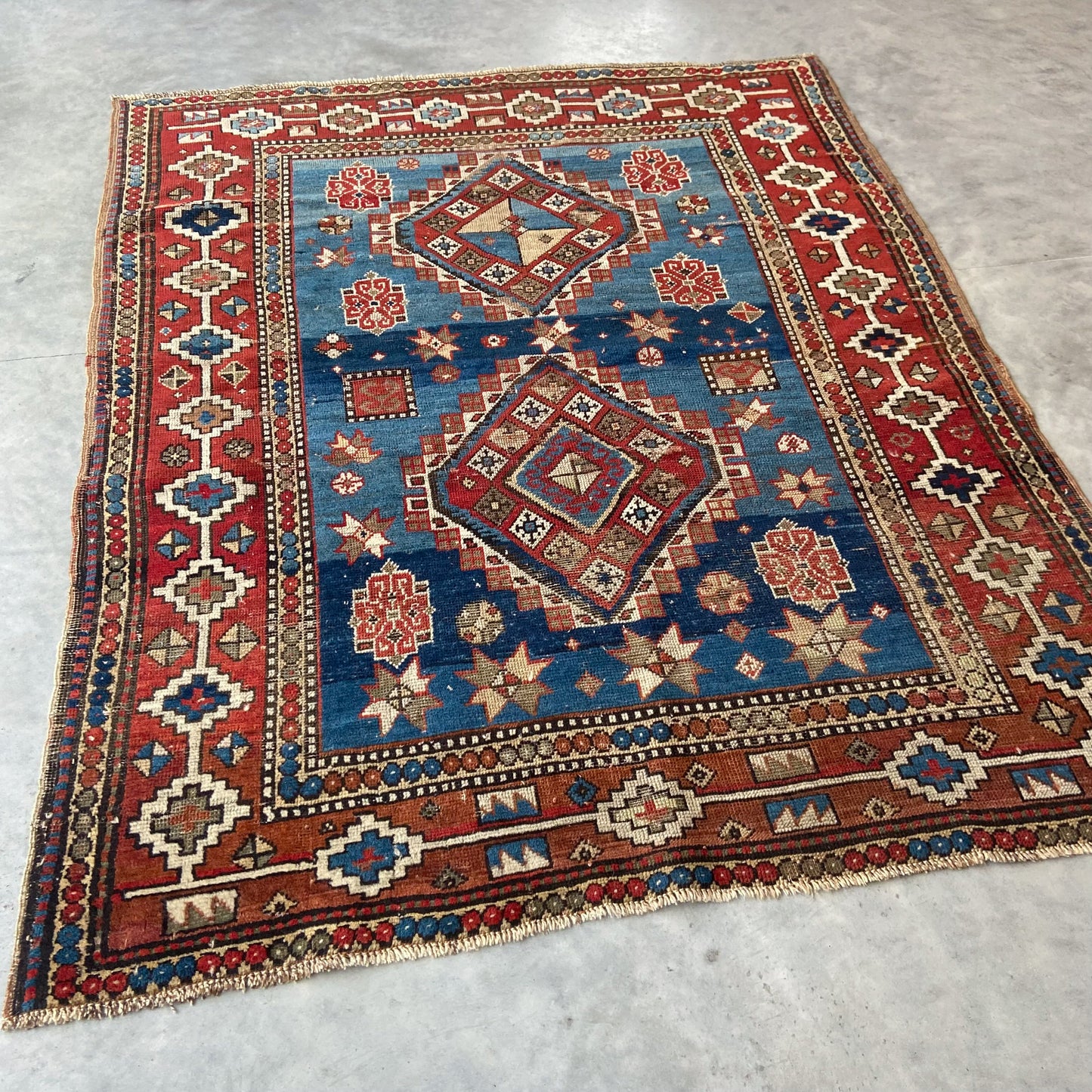 Rare Antique Kazak Accent Rug #R1126 - 4'2" x 5'3"