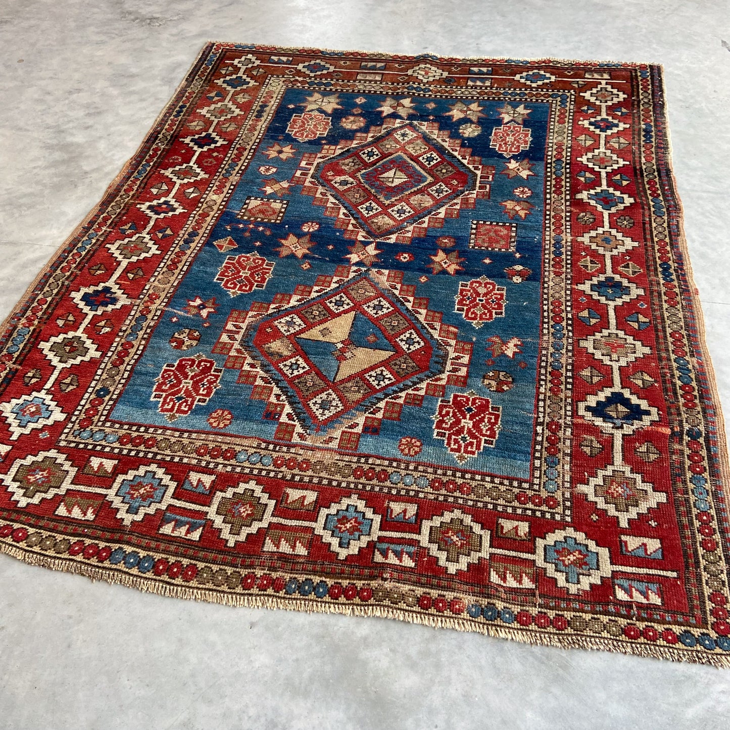 Rare Antique Kazak Accent Rug #R1126 - 4'2" x 5'3"