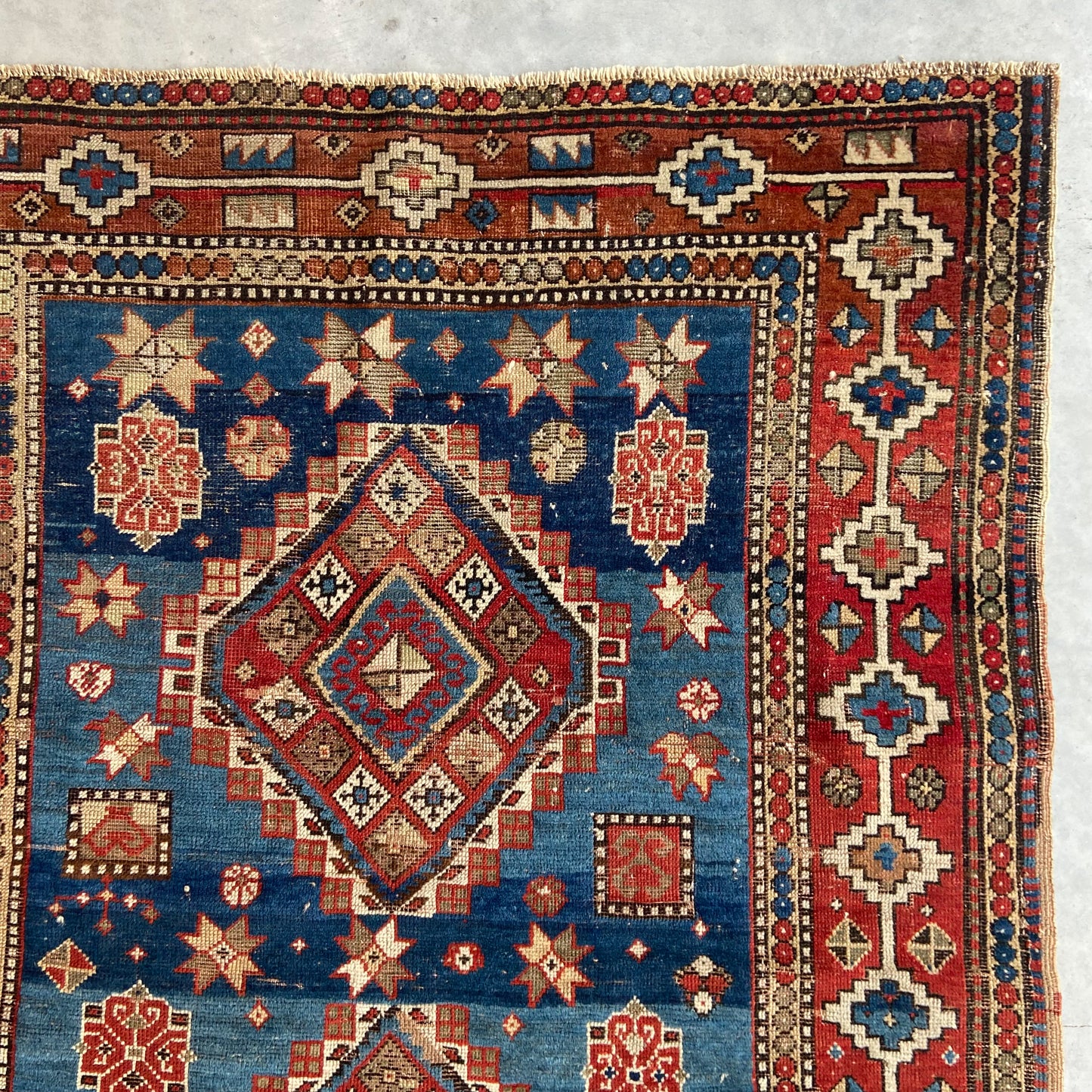 Rare Antique Kazak Accent Rug #R1126 - 4'2" x 5'3"