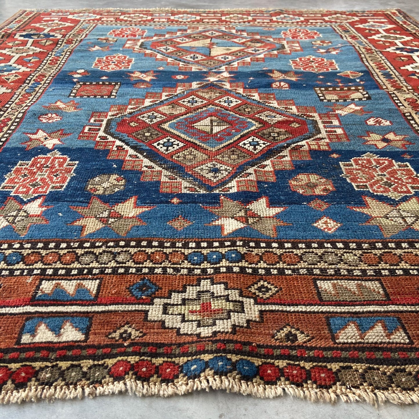 Rare Antique Kazak Accent Rug #R1126 - 4'2" x 5'3"