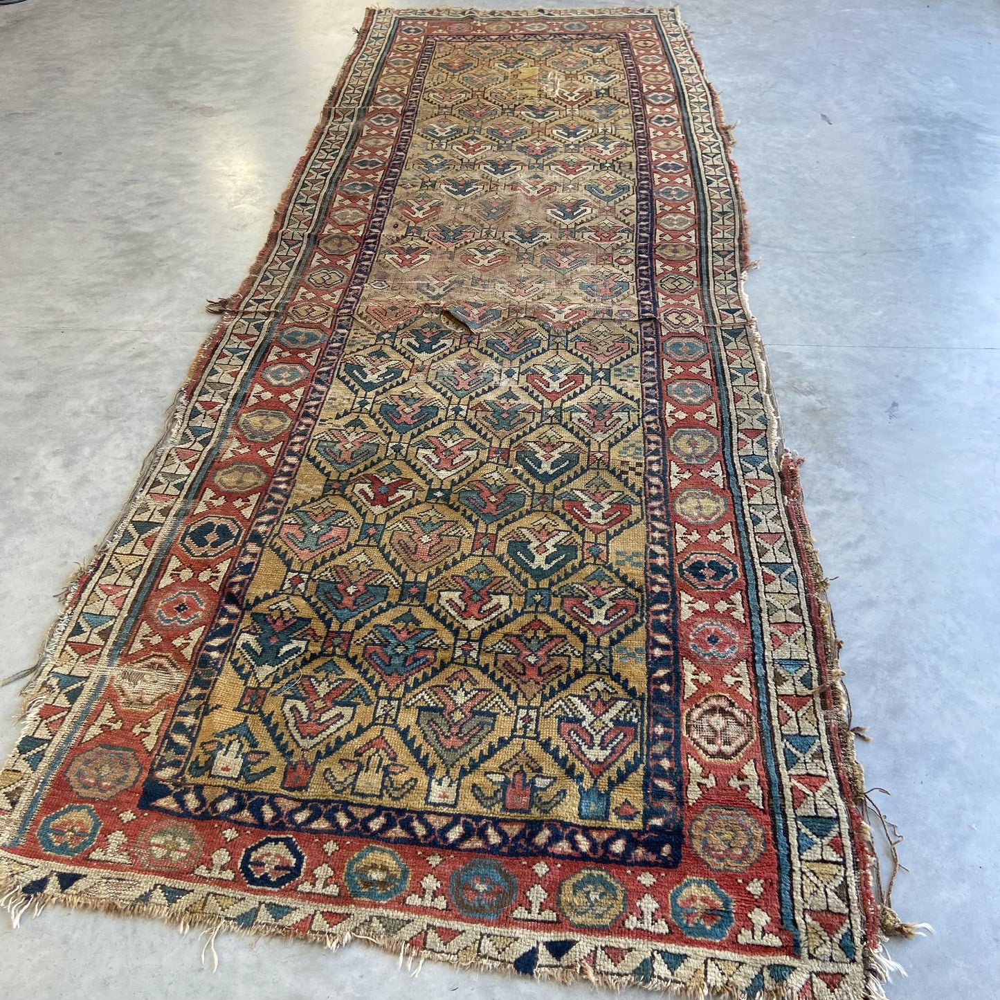 Early Caucasian Antique Runner #R1144 - 3'6" x 9'10"