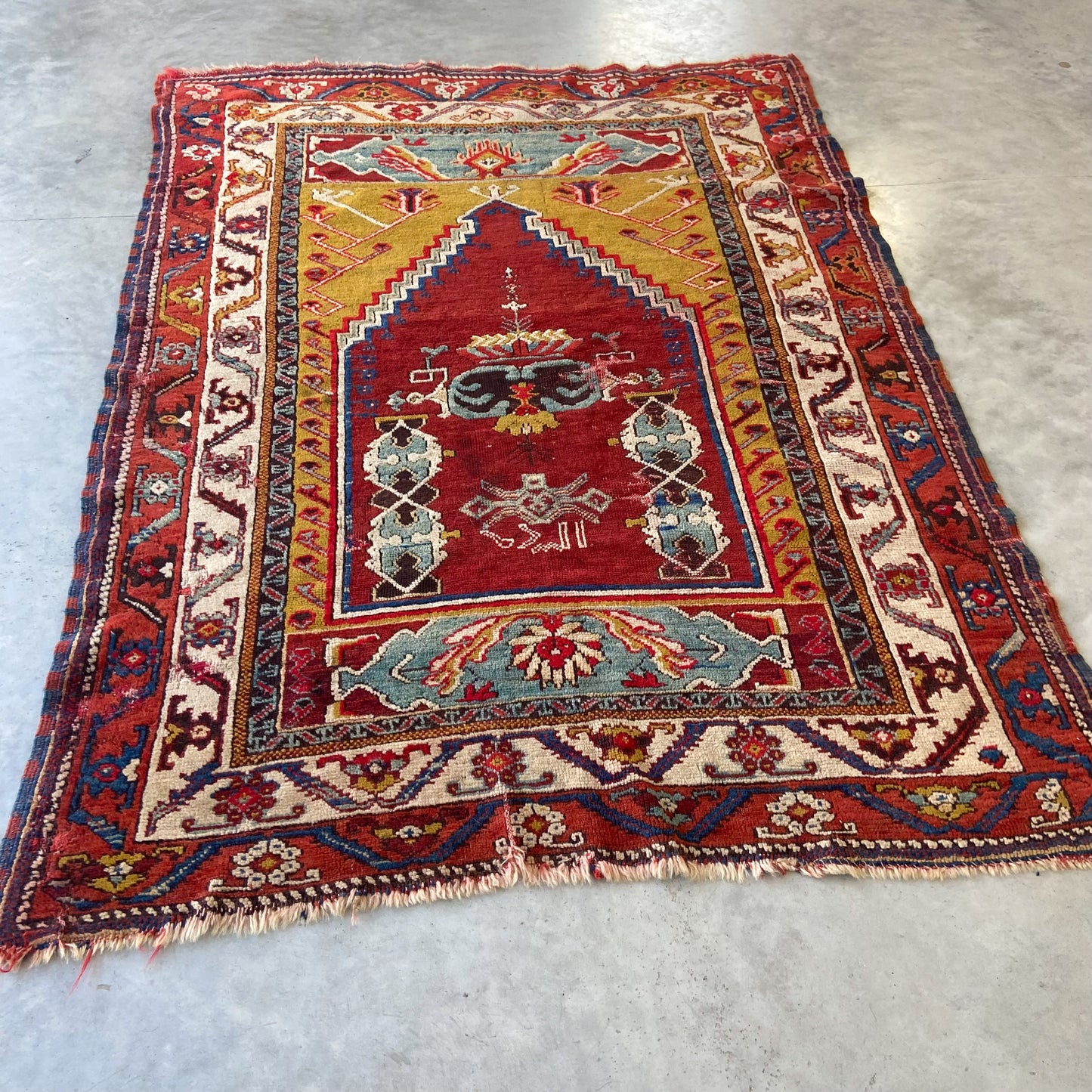 Collectible Antique Anatolian Prayer Accent Rug #R1146 - 4'2" x 5'8"