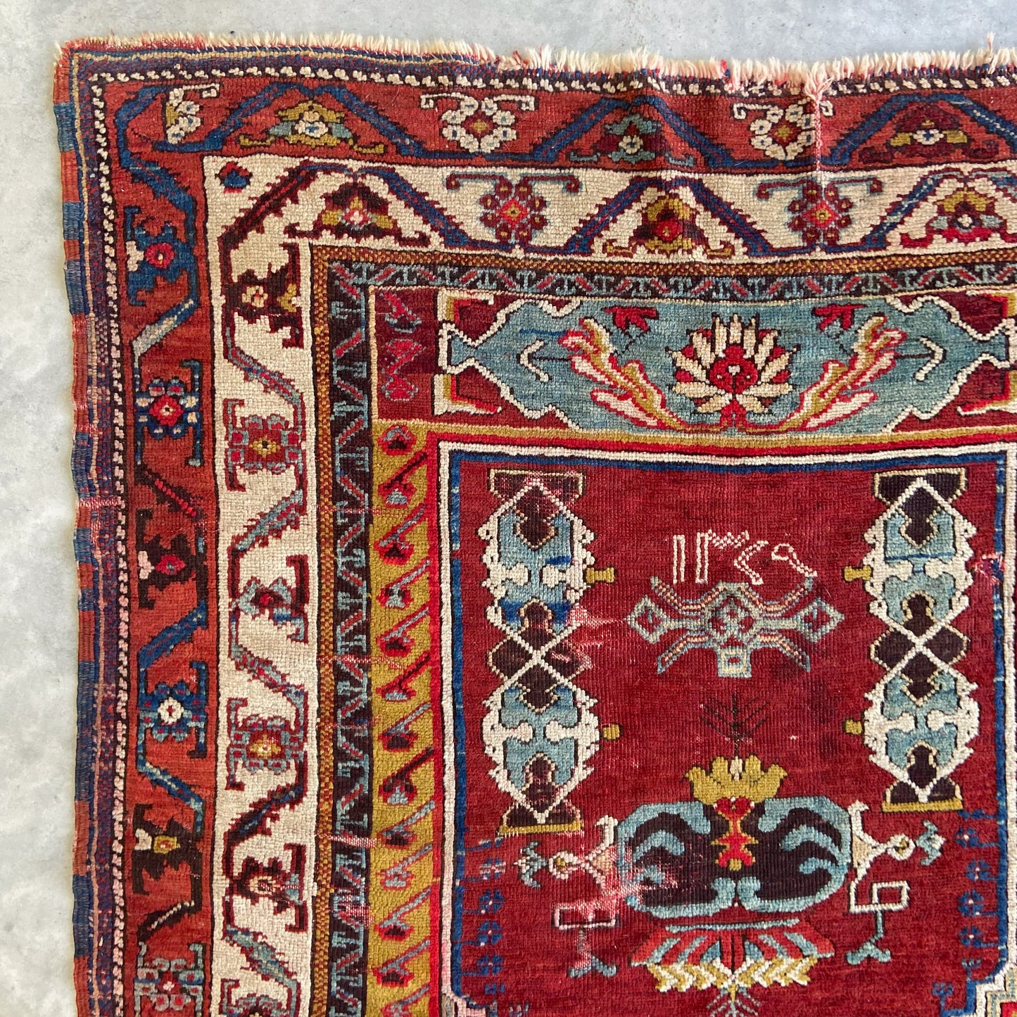 Collectible Antique Anatolian Prayer Accent Rug #R1146 - 4'2" x 5'8"