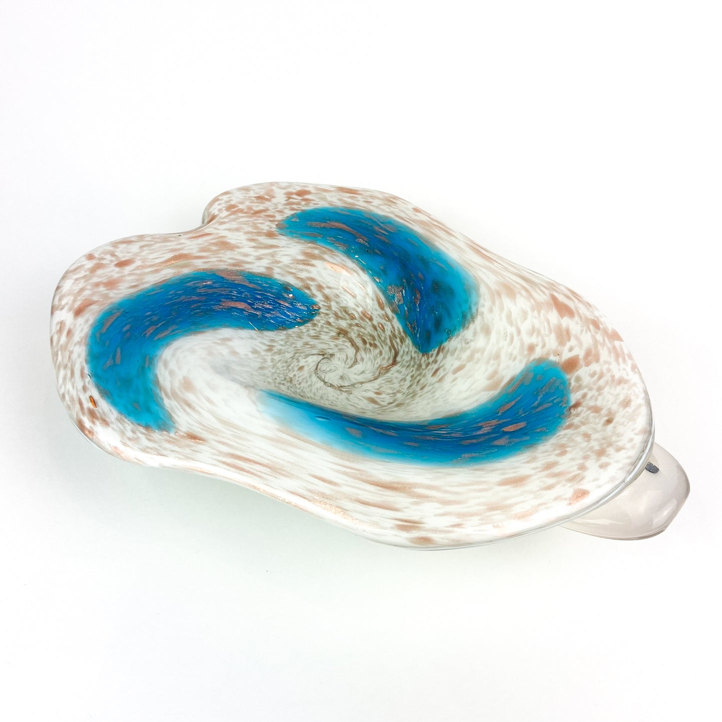 Murano White + Blue + Copper Freeform Glass Catchall/Ashtray #O1210