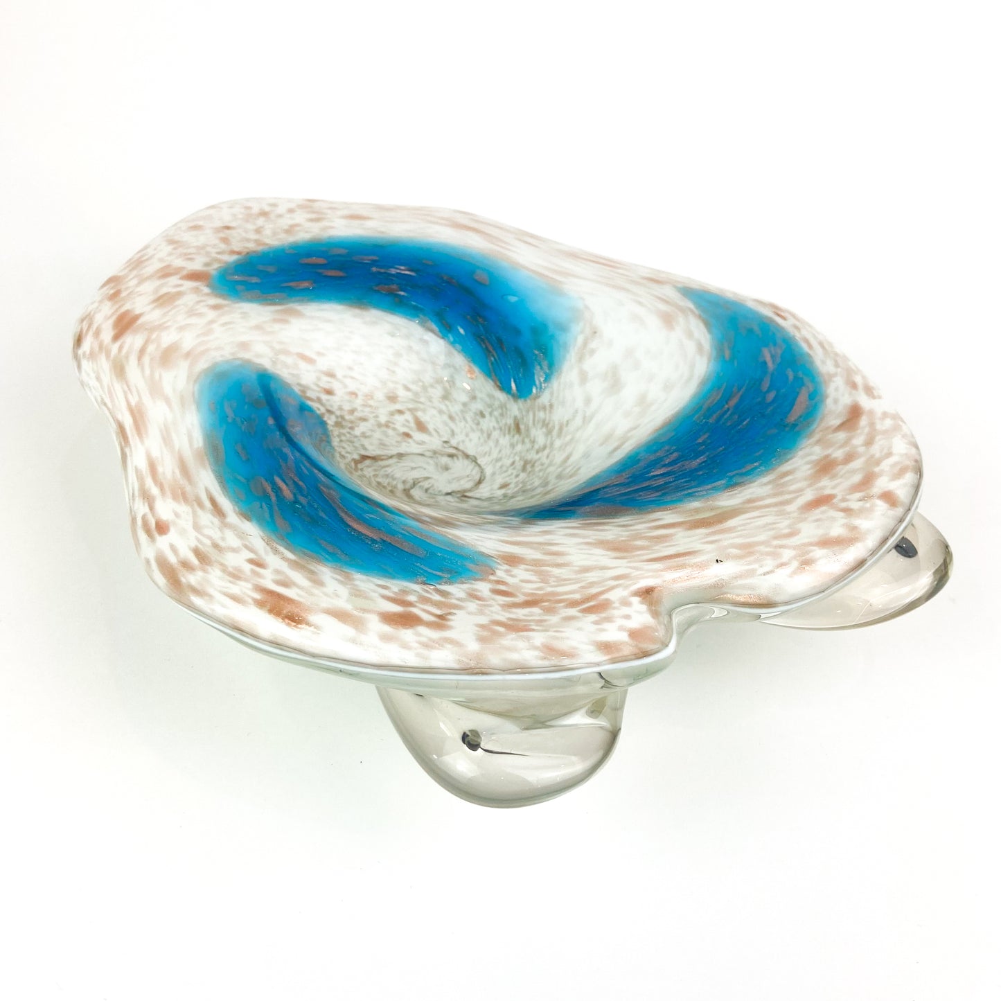 Murano White + Blue + Copper Freeform Glass Catchall/Ashtray #O1210