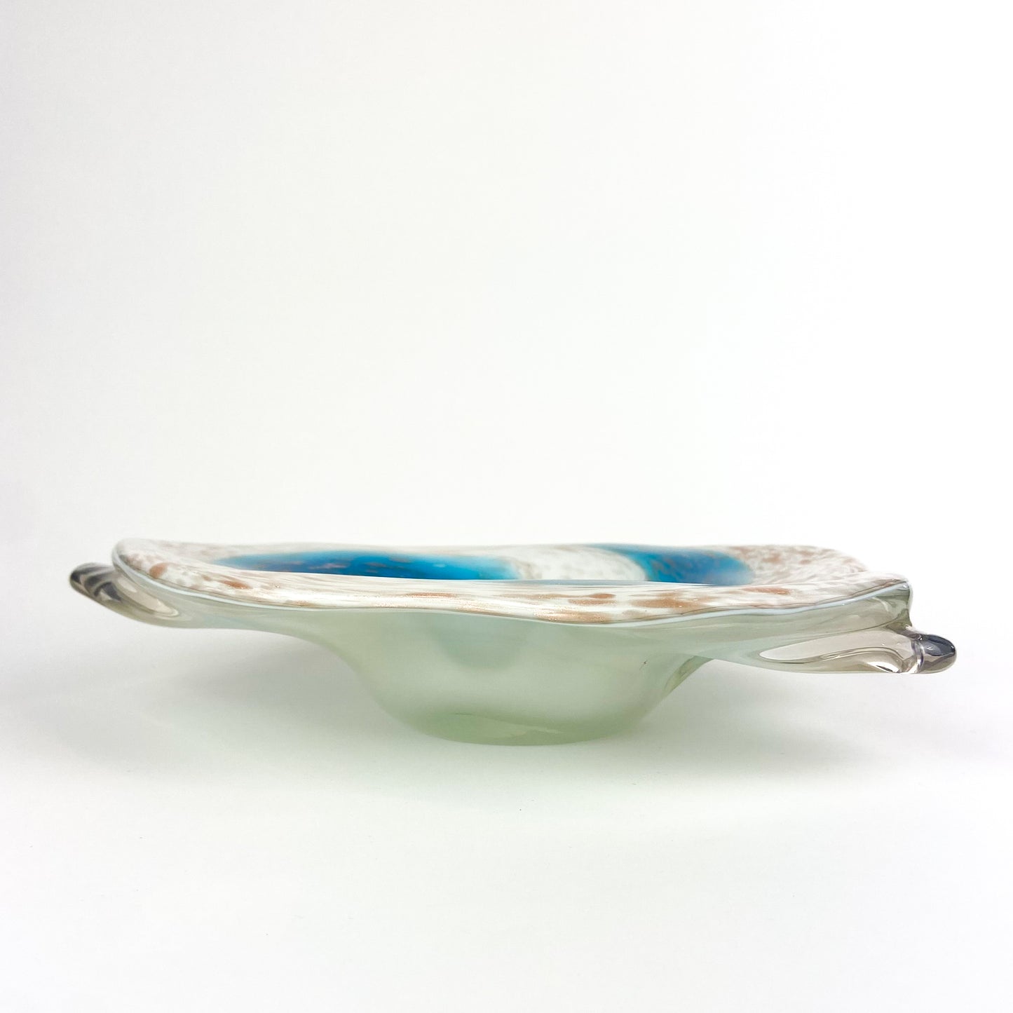 Murano White + Blue + Copper Freeform Glass Catchall/Ashtray #O1210