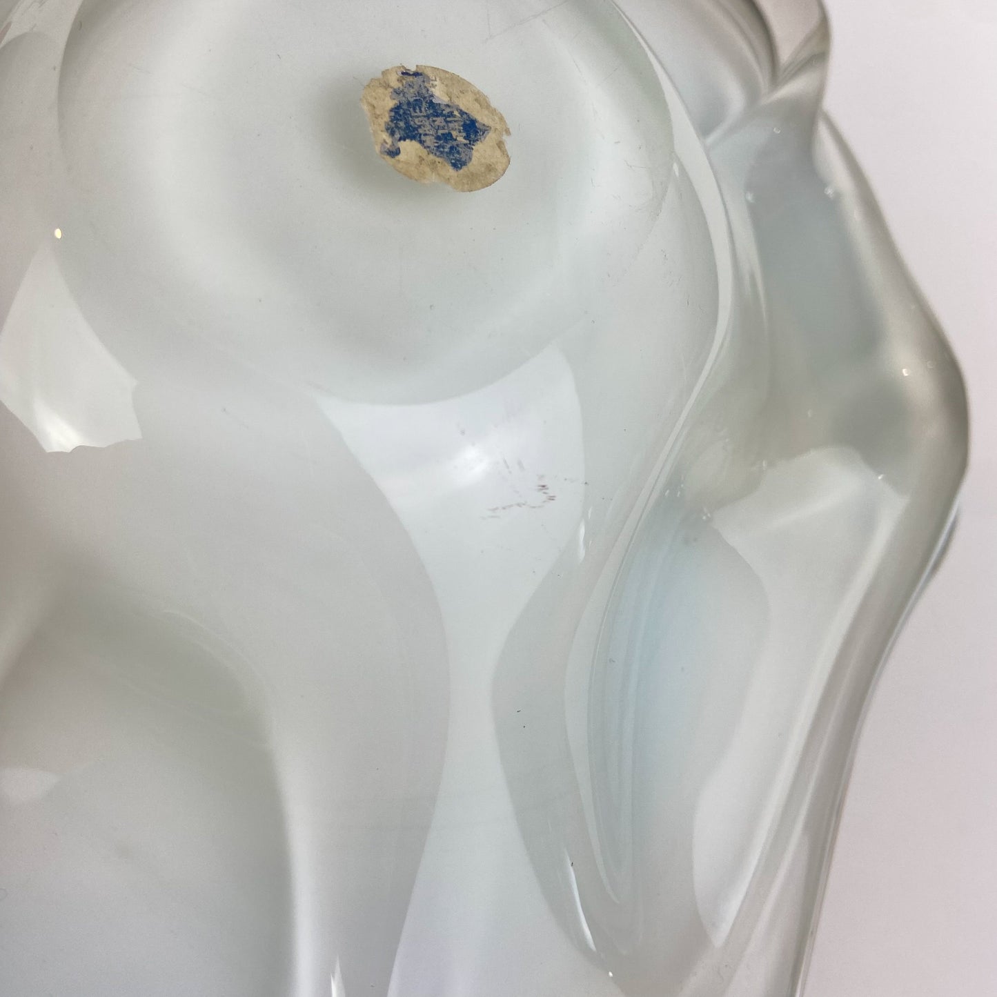 Murano White + Blue + Copper Freeform Glass Catchall/Ashtray #O1210