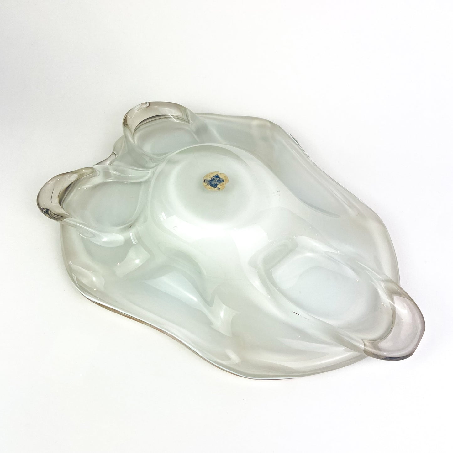 Murano White + Blue + Copper Freeform Glass Catchall/Ashtray #O1210