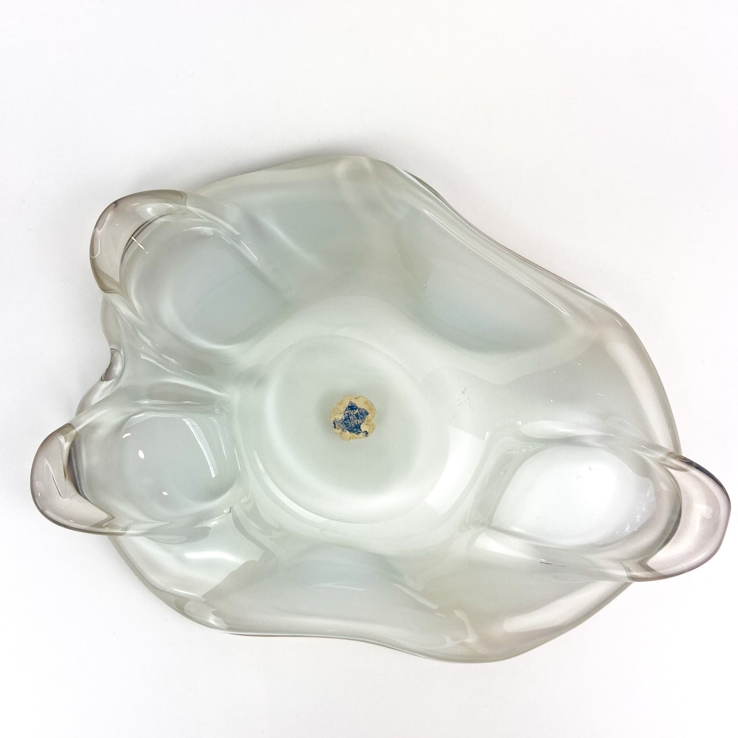 Murano White + Blue + Copper Freeform Glass Catchall/Ashtray #O1210