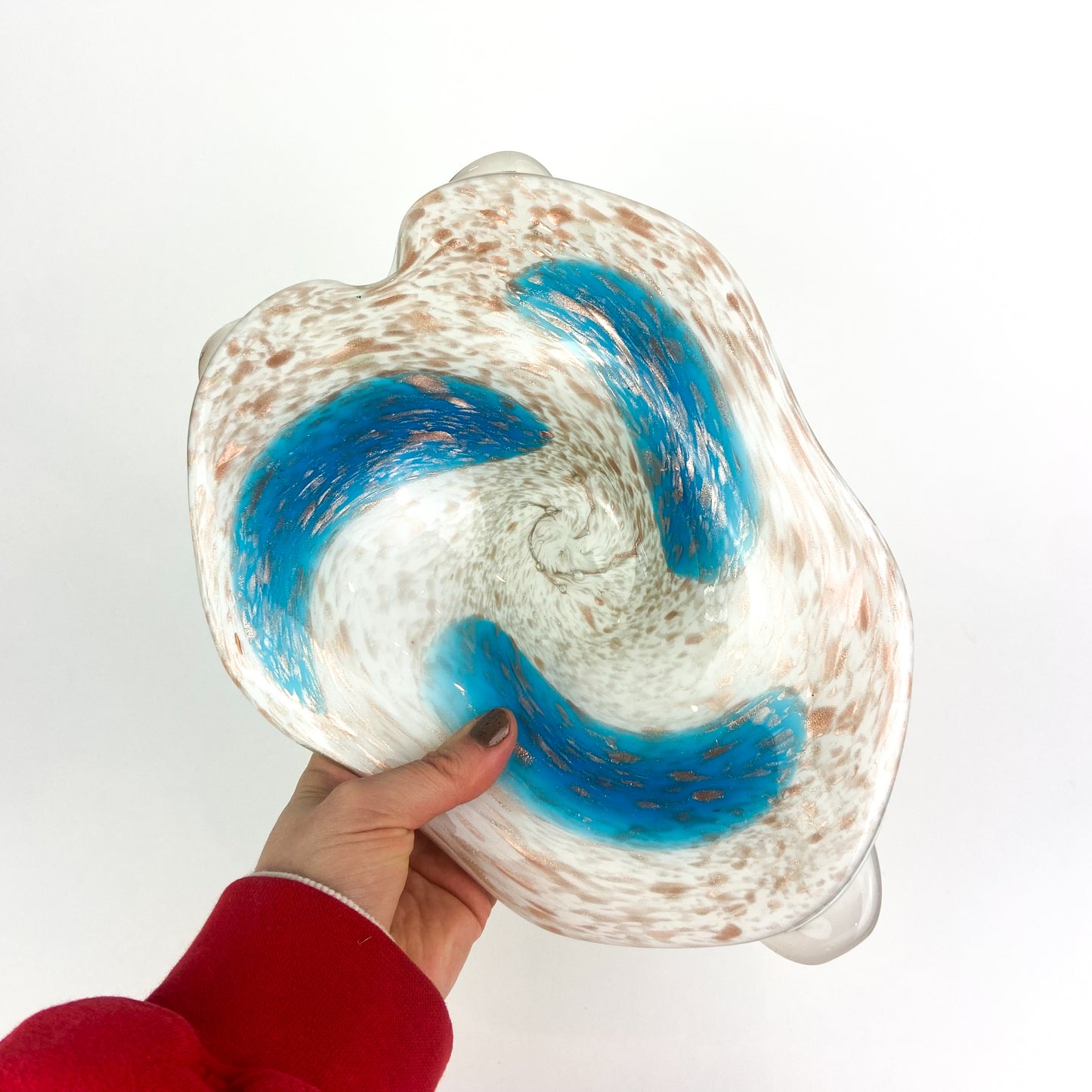 Murano White + Blue + Copper Freeform Glass Catchall/Ashtray #O1210