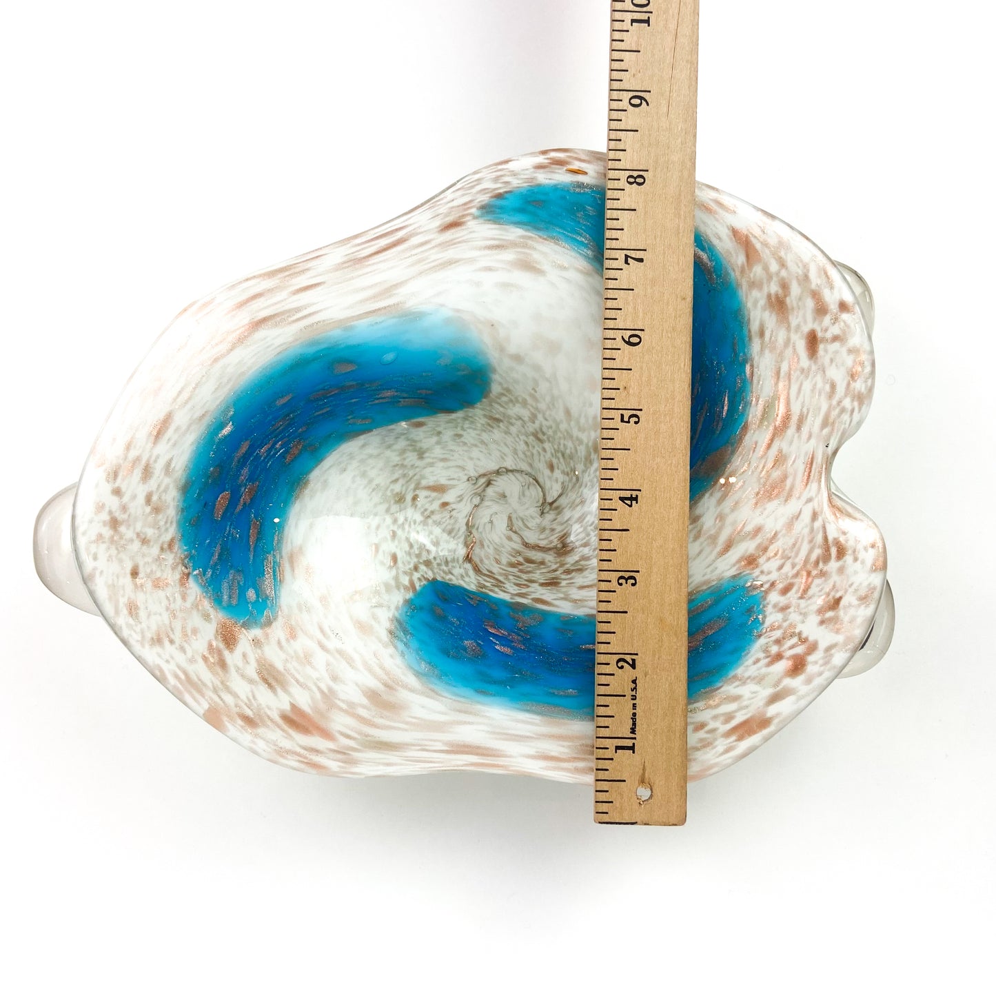 Murano White + Blue + Copper Freeform Glass Catchall/Ashtray #O1210