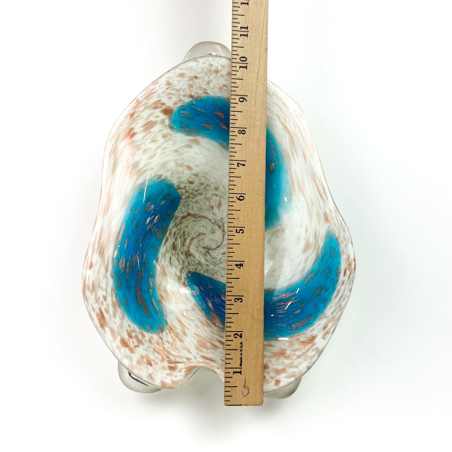 Murano White + Blue + Copper Freeform Glass Catchall/Ashtray #O1210