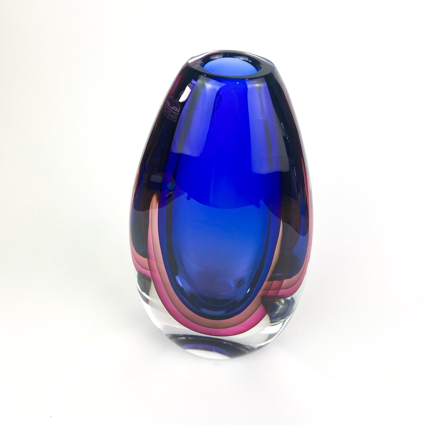 Large Murano Cobalt + Raspberry Triple Sommerso Glass Vase #O1920