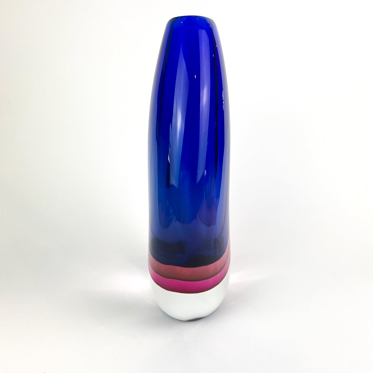 Large Murano Cobalt + Raspberry Triple Sommerso Glass Vase #O1920