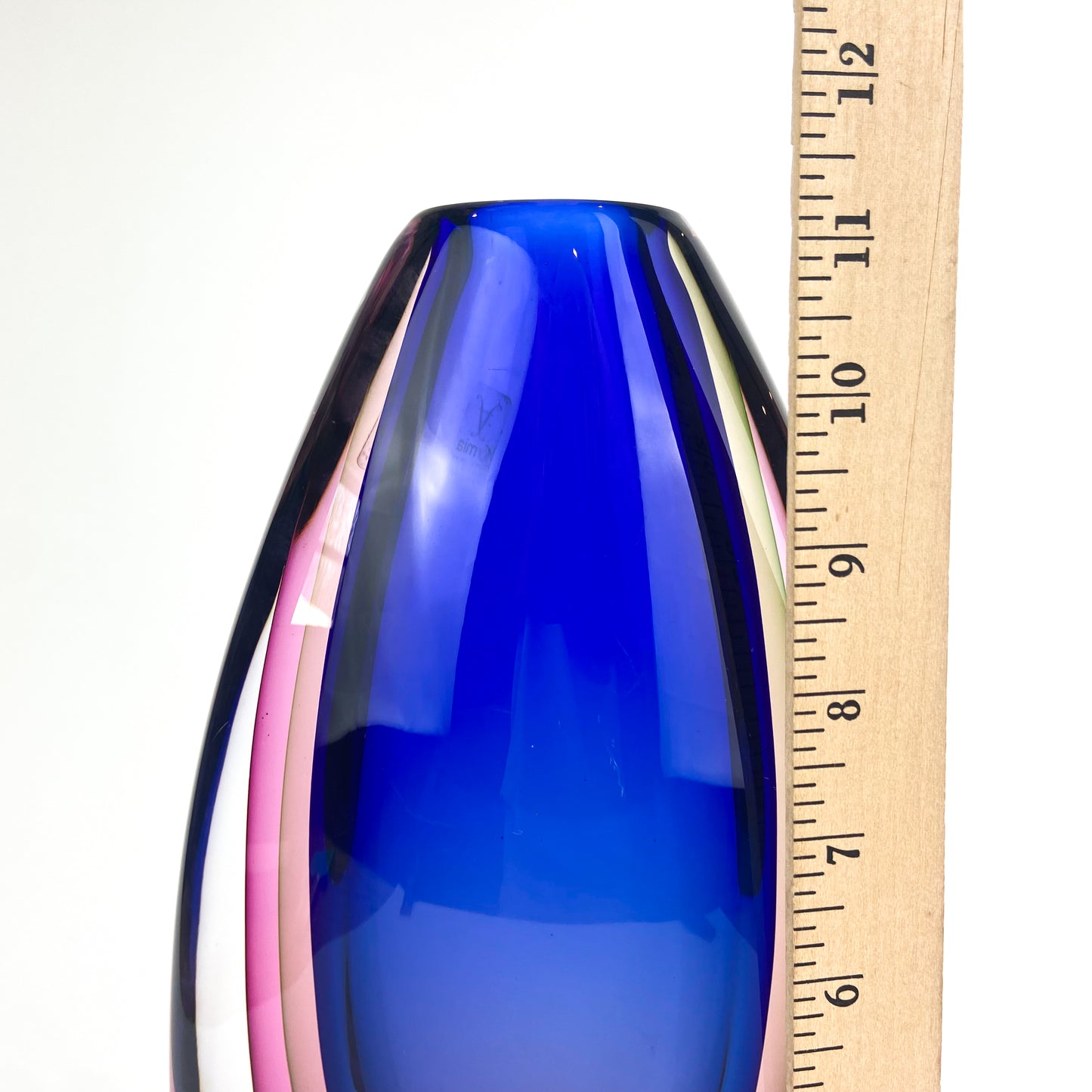 Large Murano Cobalt + Raspberry Triple Sommerso Glass Vase #O1920