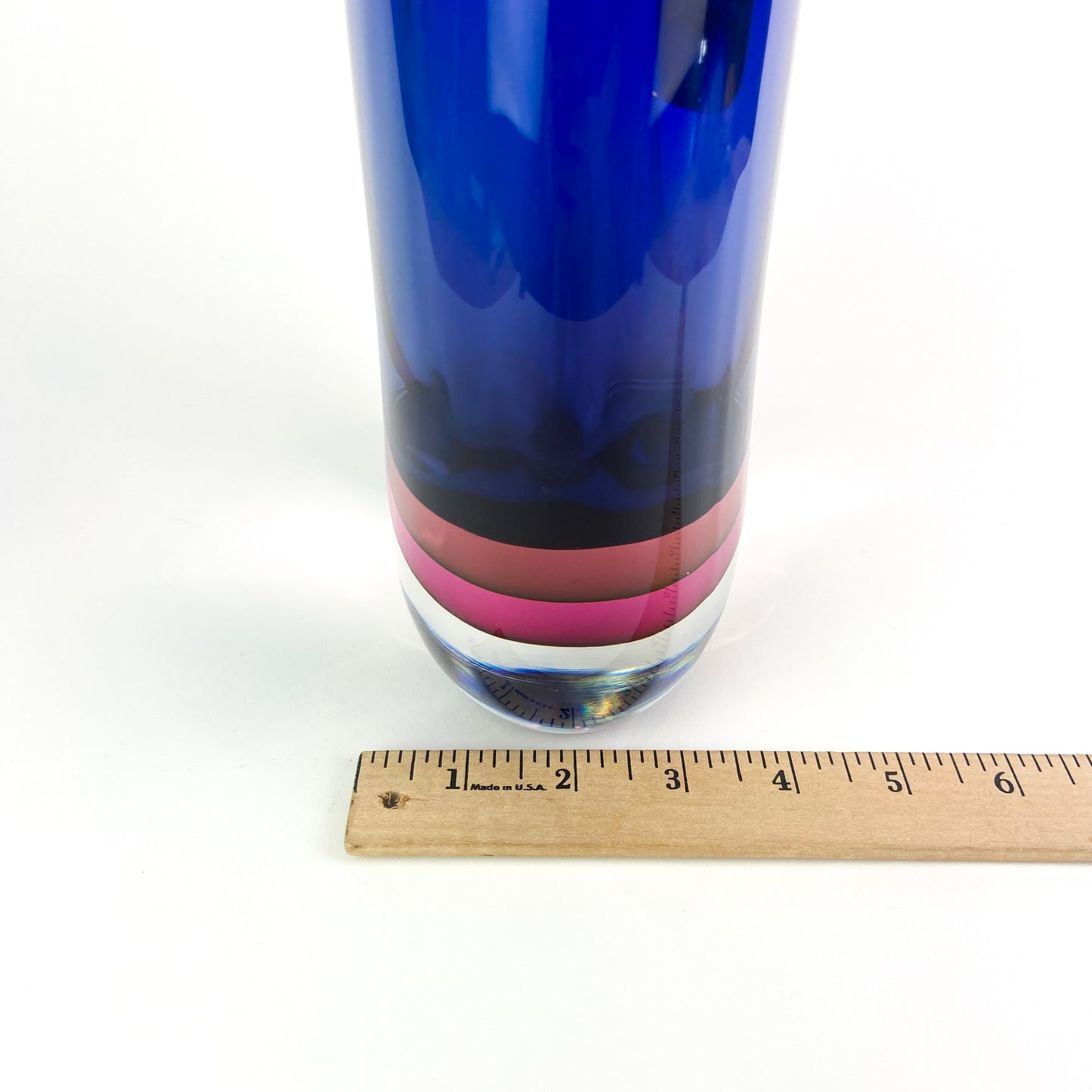 Large Murano Cobalt + Raspberry Triple Sommerso Glass Vase #O1920