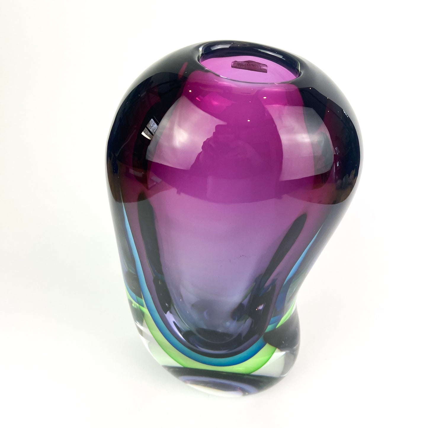 Large Murano Purple + Teal + Green Triple Sommerso Glass Vase #O1221