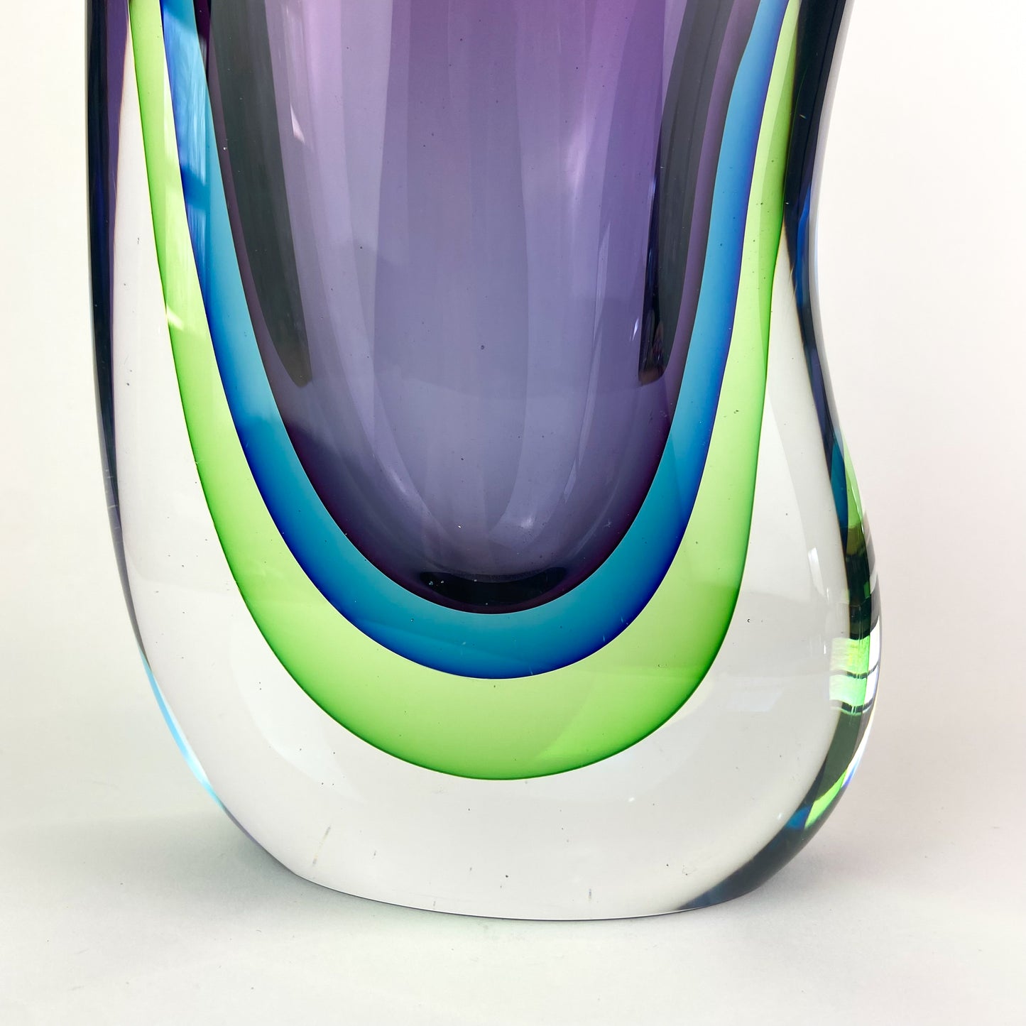 Large Murano Purple + Teal + Green Triple Sommerso Glass Vase #O1221