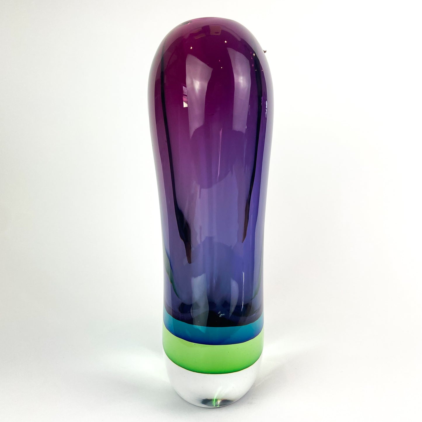 Large Murano Purple + Teal + Green Triple Sommerso Glass Vase #O1221