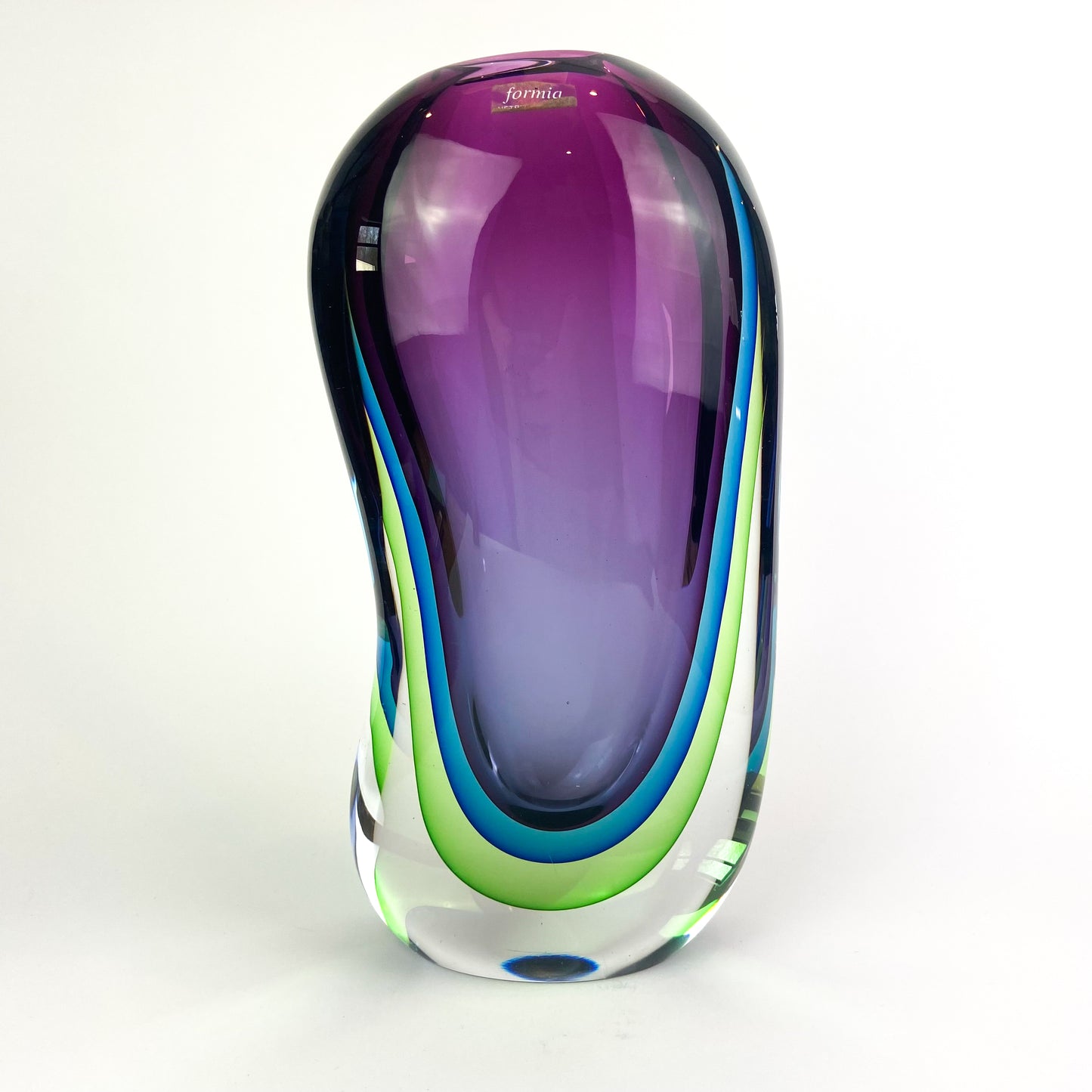 Large Murano Purple + Teal + Green Triple Sommerso Glass Vase #O1221