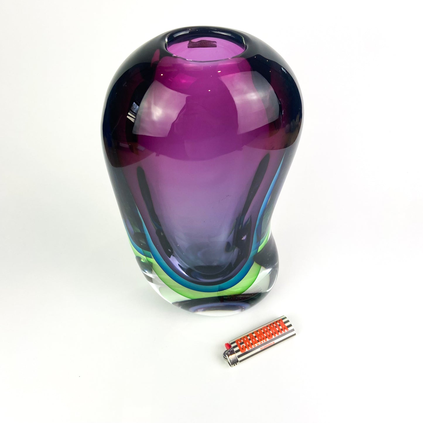 Large Murano Purple + Teal + Green Triple Sommerso Glass Vase #O1221