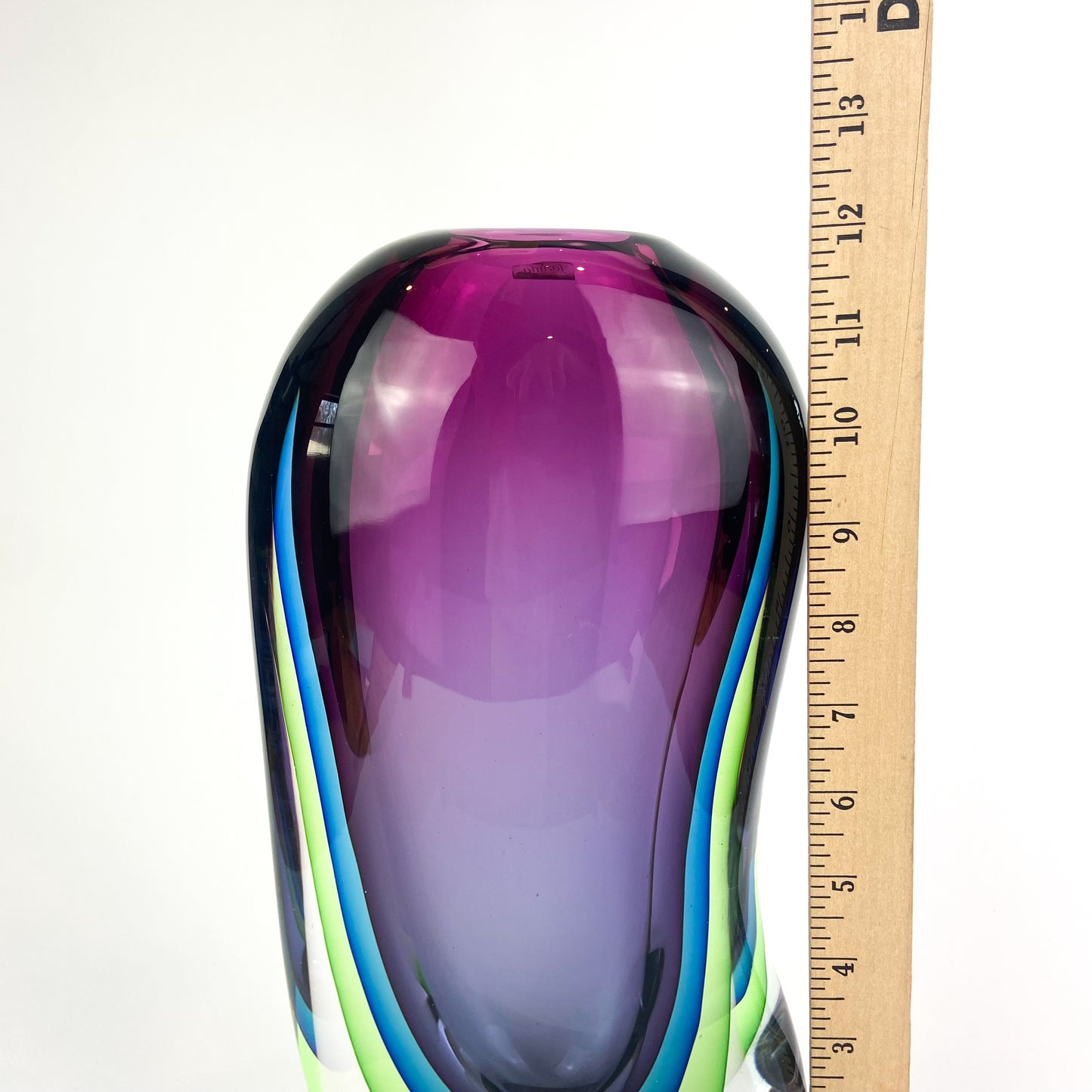 Large Murano Purple + Teal + Green Triple Sommerso Glass Vase #O1221