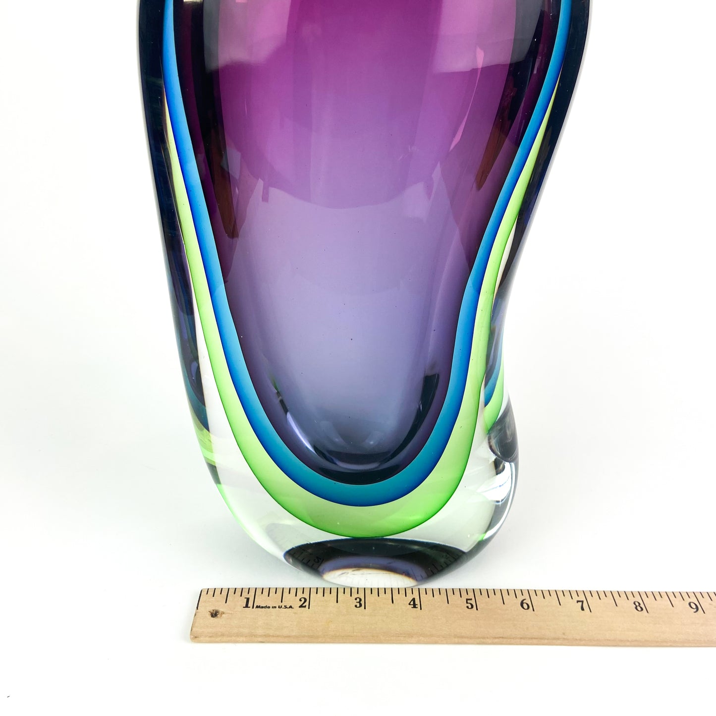 Large Murano Purple + Teal + Green Triple Sommerso Glass Vase #O1221