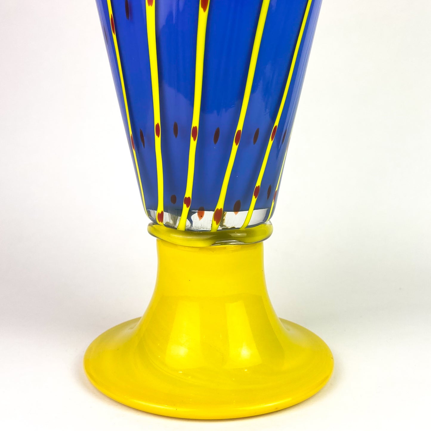 Large Post-Modern Murano Blue + Yellow Pedestal Vase #O1048