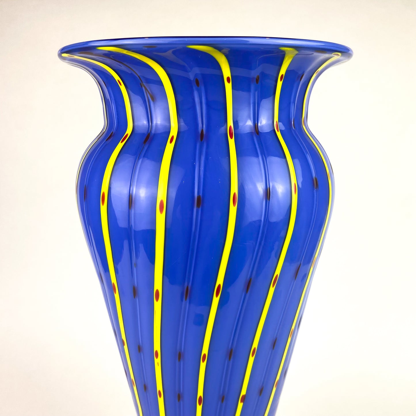 Large Post-Modern Murano Blue + Yellow Pedestal Vase #O1048