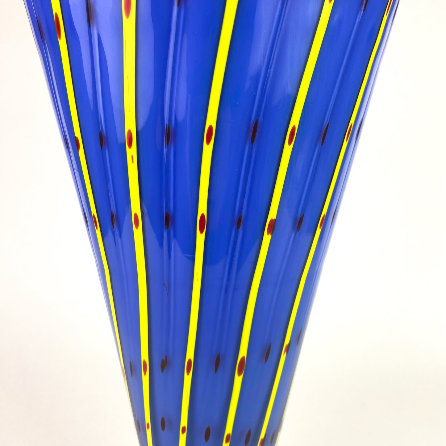 Large Post-Modern Murano Blue + Yellow Pedestal Vase #O1048