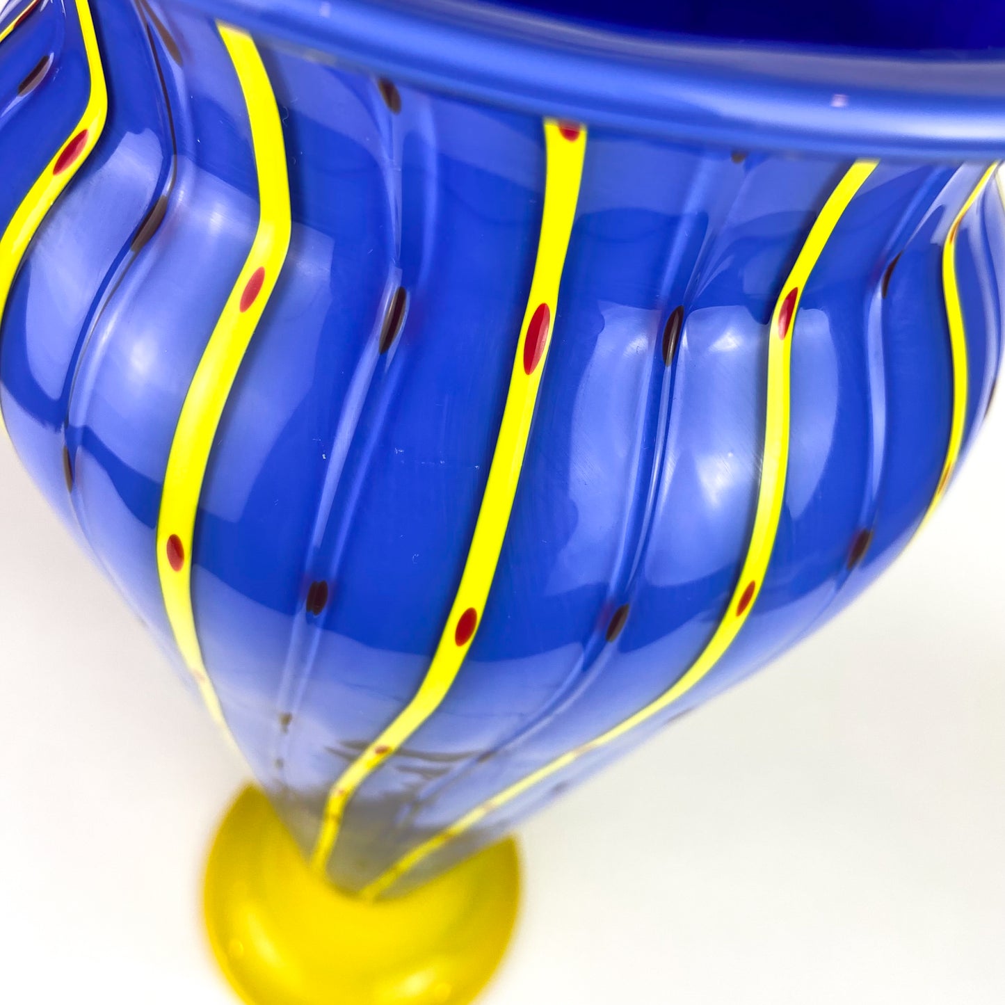 Large Post-Modern Murano Blue + Yellow Pedestal Vase #O1048