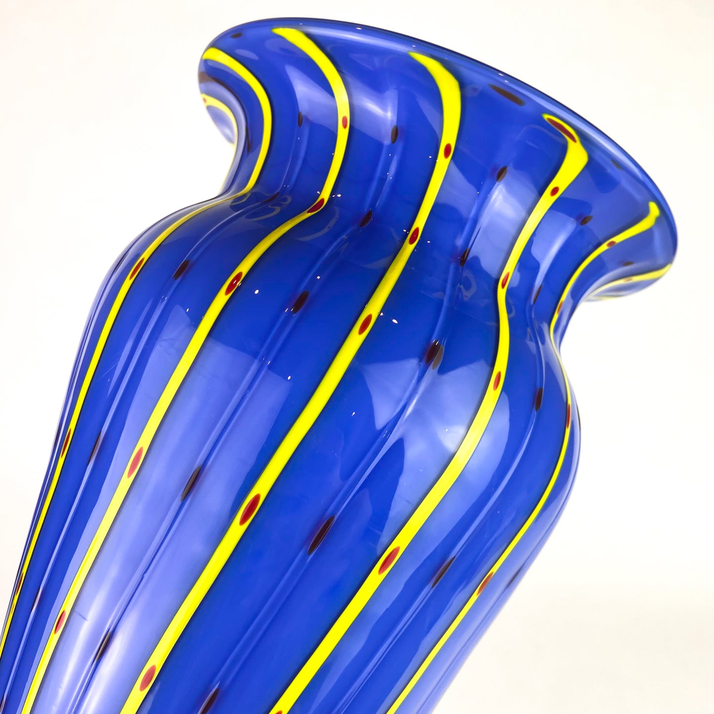 Large Post-Modern Murano Blue + Yellow Pedestal Vase #O1048