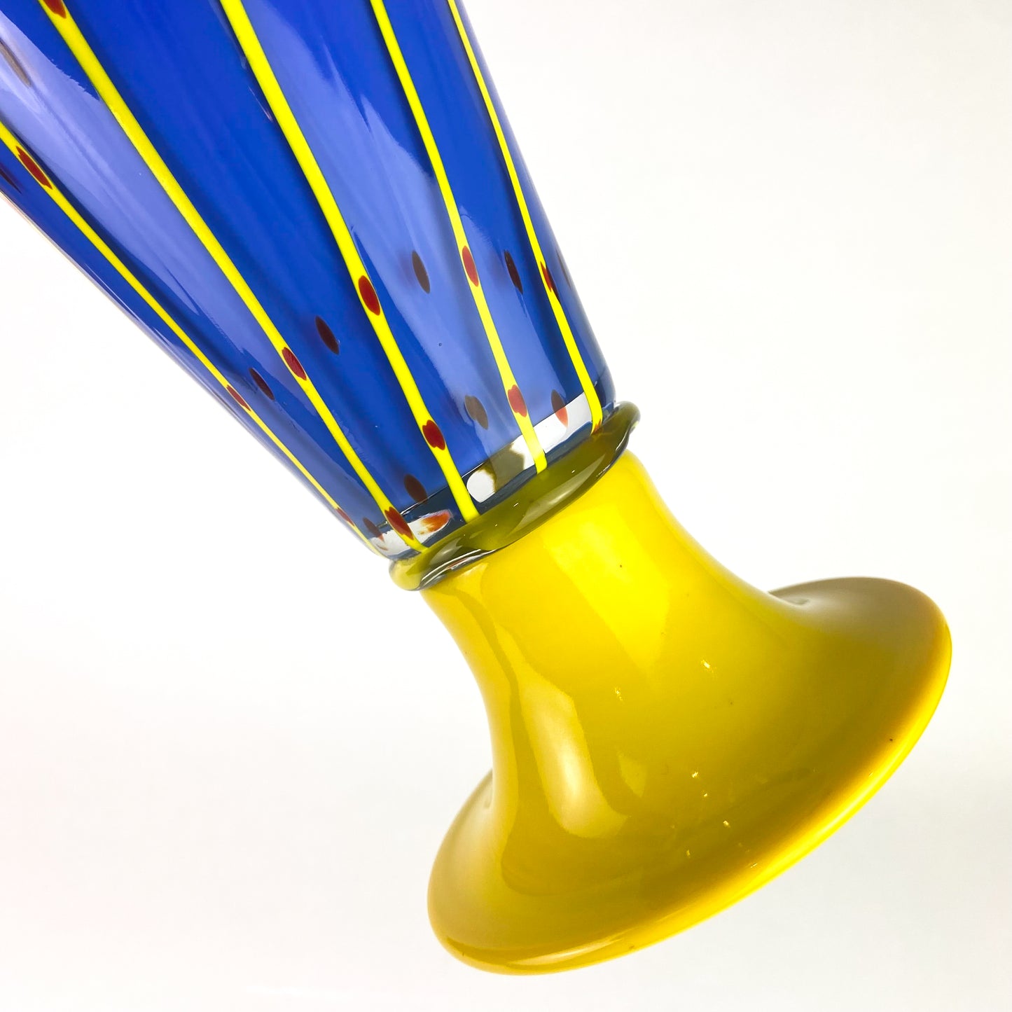 Large Post-Modern Murano Blue + Yellow Pedestal Vase #O1048