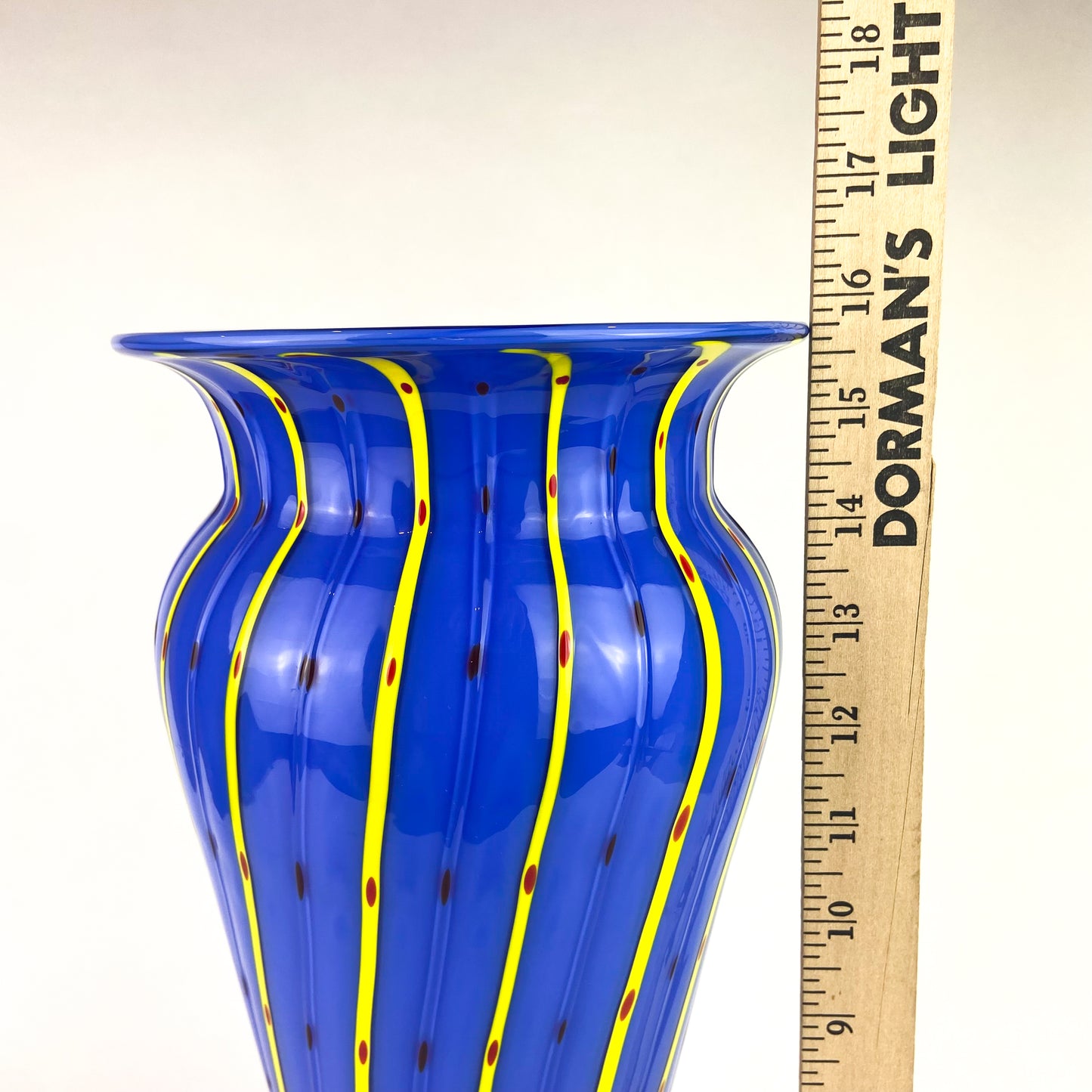 Large Post-Modern Murano Blue + Yellow Pedestal Vase #O1048