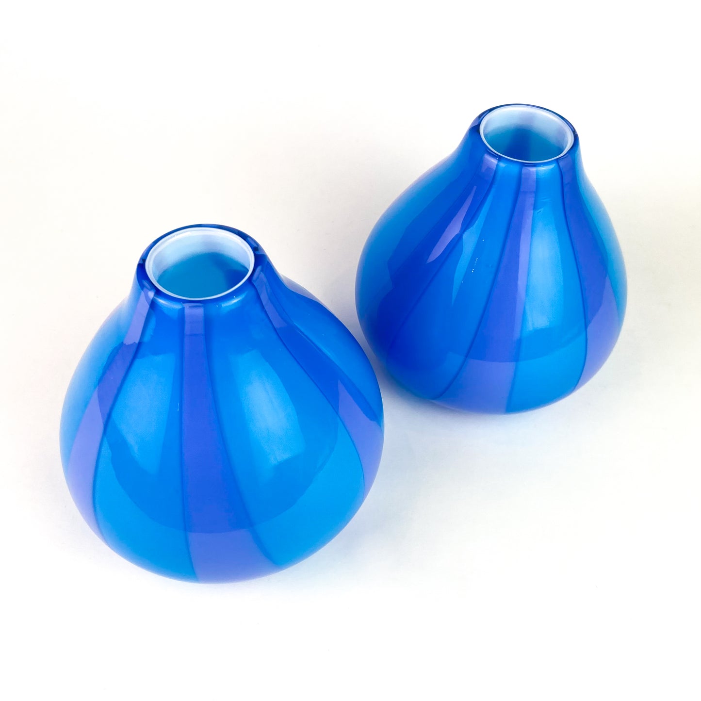 Pair of Blue + Purple Striped Art Glass Vases #O1049