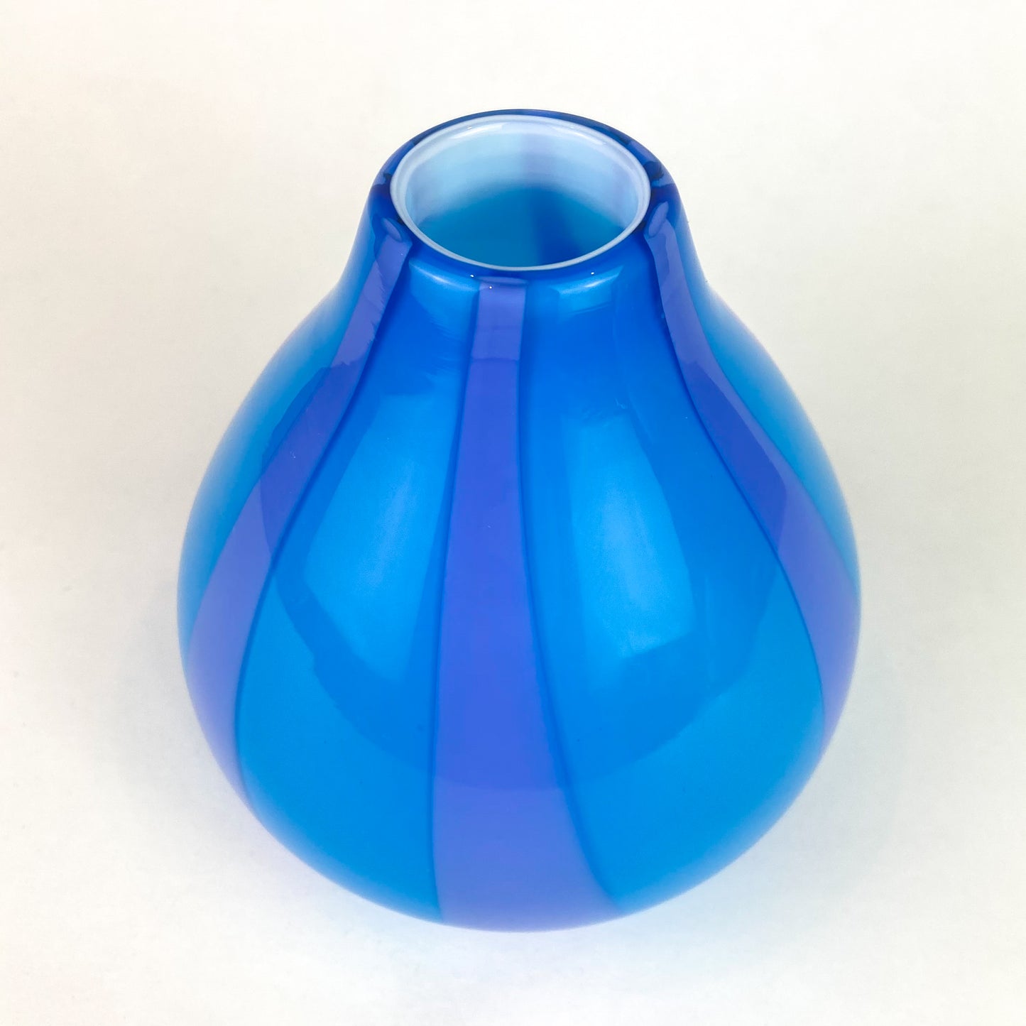 Pair of Blue + Purple Striped Art Glass Vases #O1049