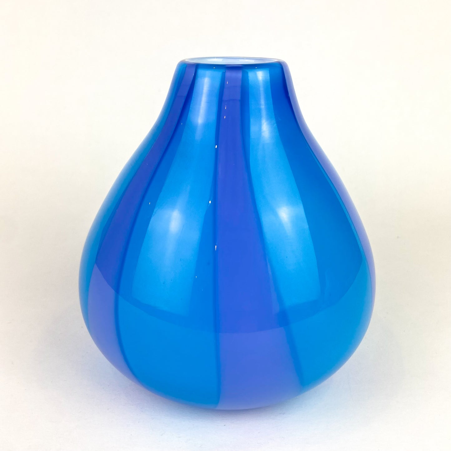 Pair of Blue + Purple Striped Art Glass Vases #O1049