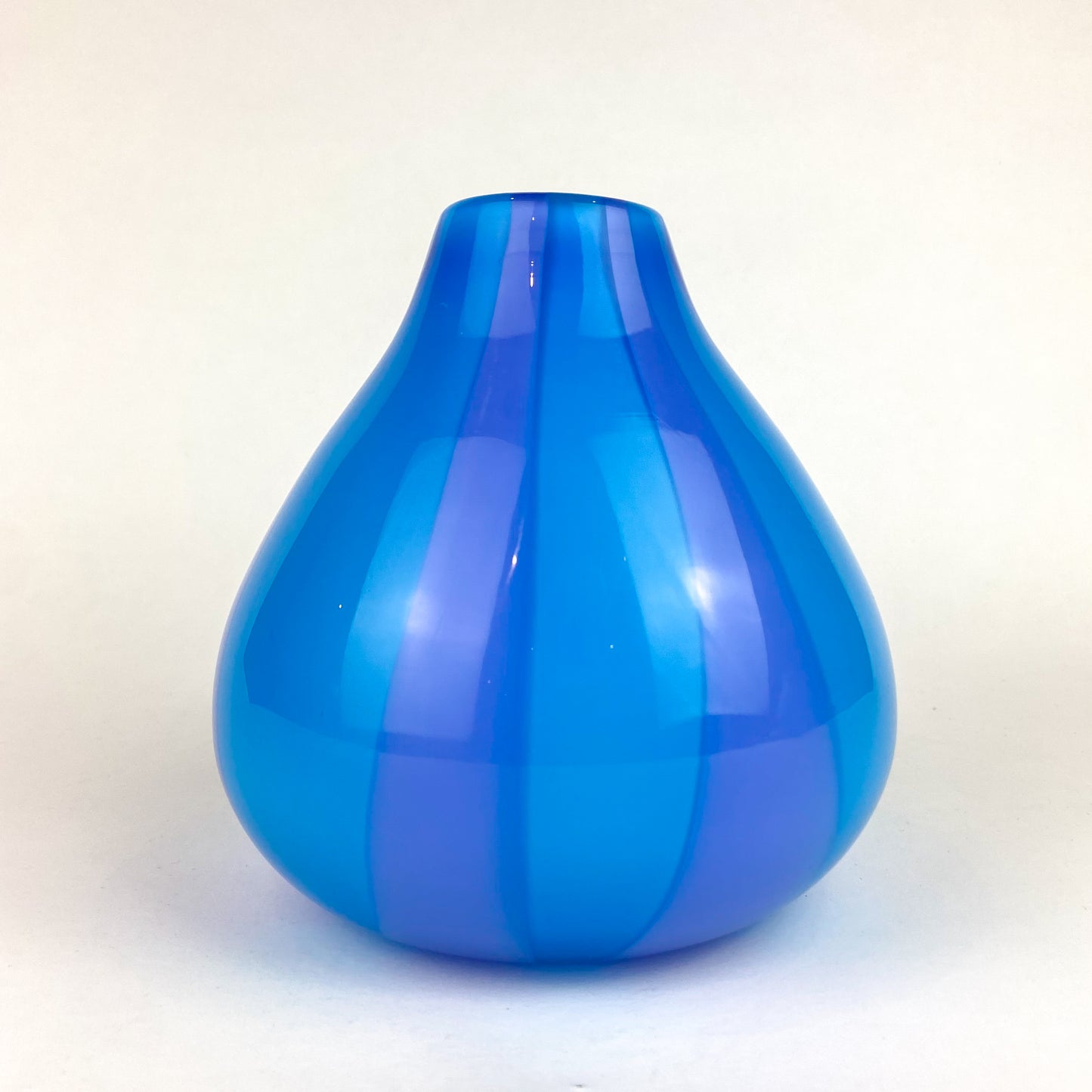 Pair of Blue + Purple Striped Art Glass Vases #O1049