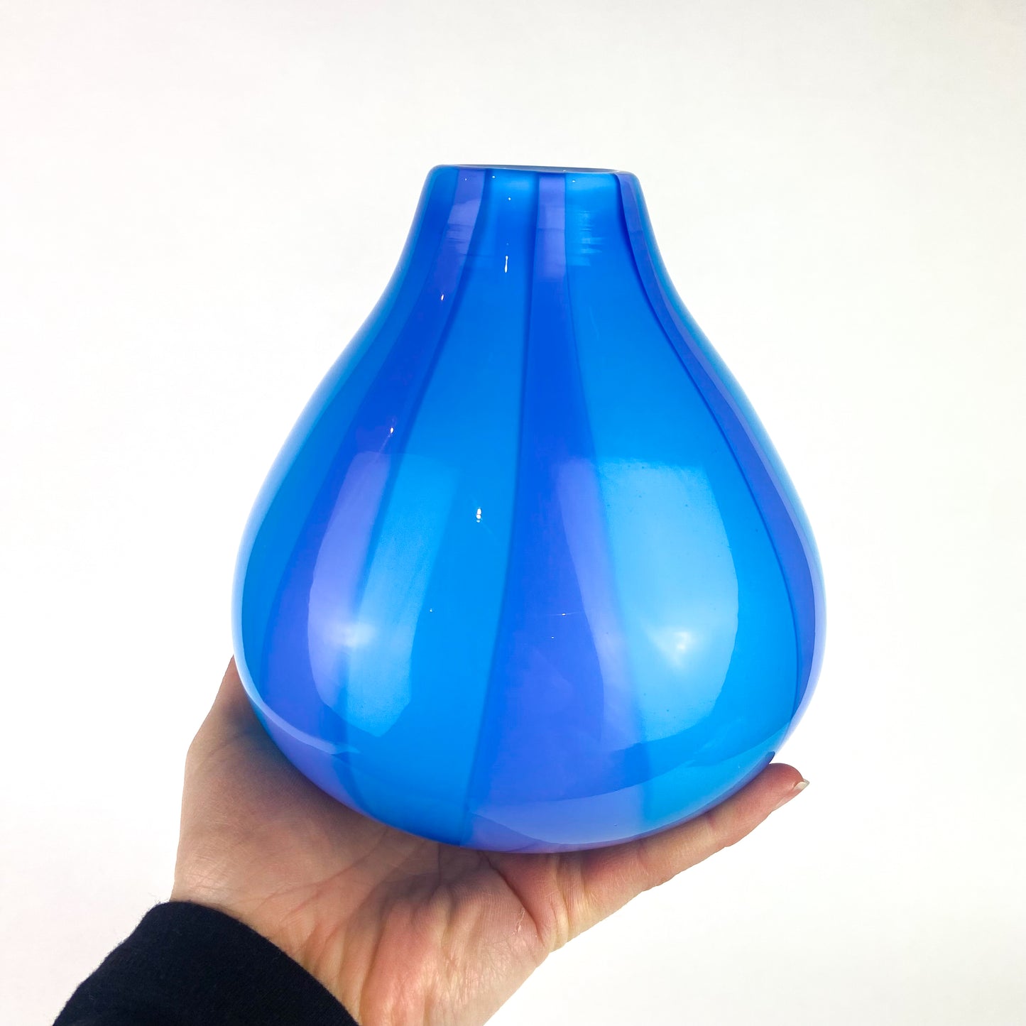 Pair of Blue + Purple Striped Art Glass Vases #O1049